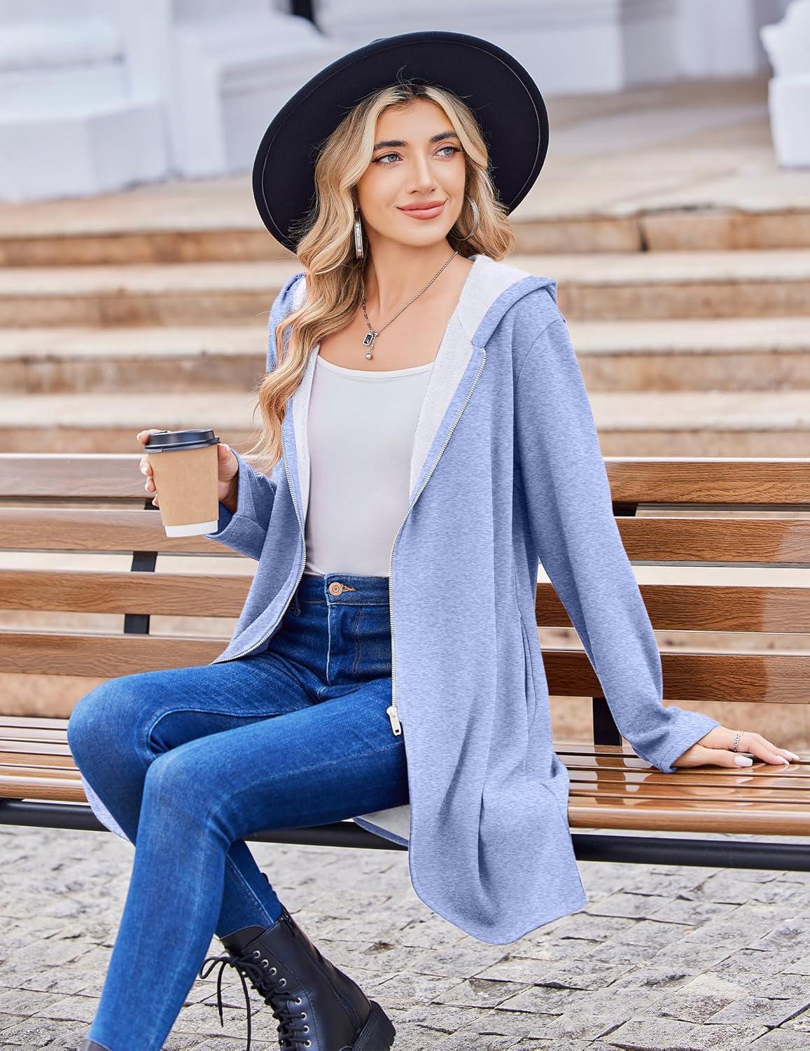 imageZeagoo Womens Fall Jacket 2025 Zip Up Hoodies Long Sleeve Long Tunic Sweatshirts Oversized Fleece Casual Coat with PocketAfleece Fabriclight Gray