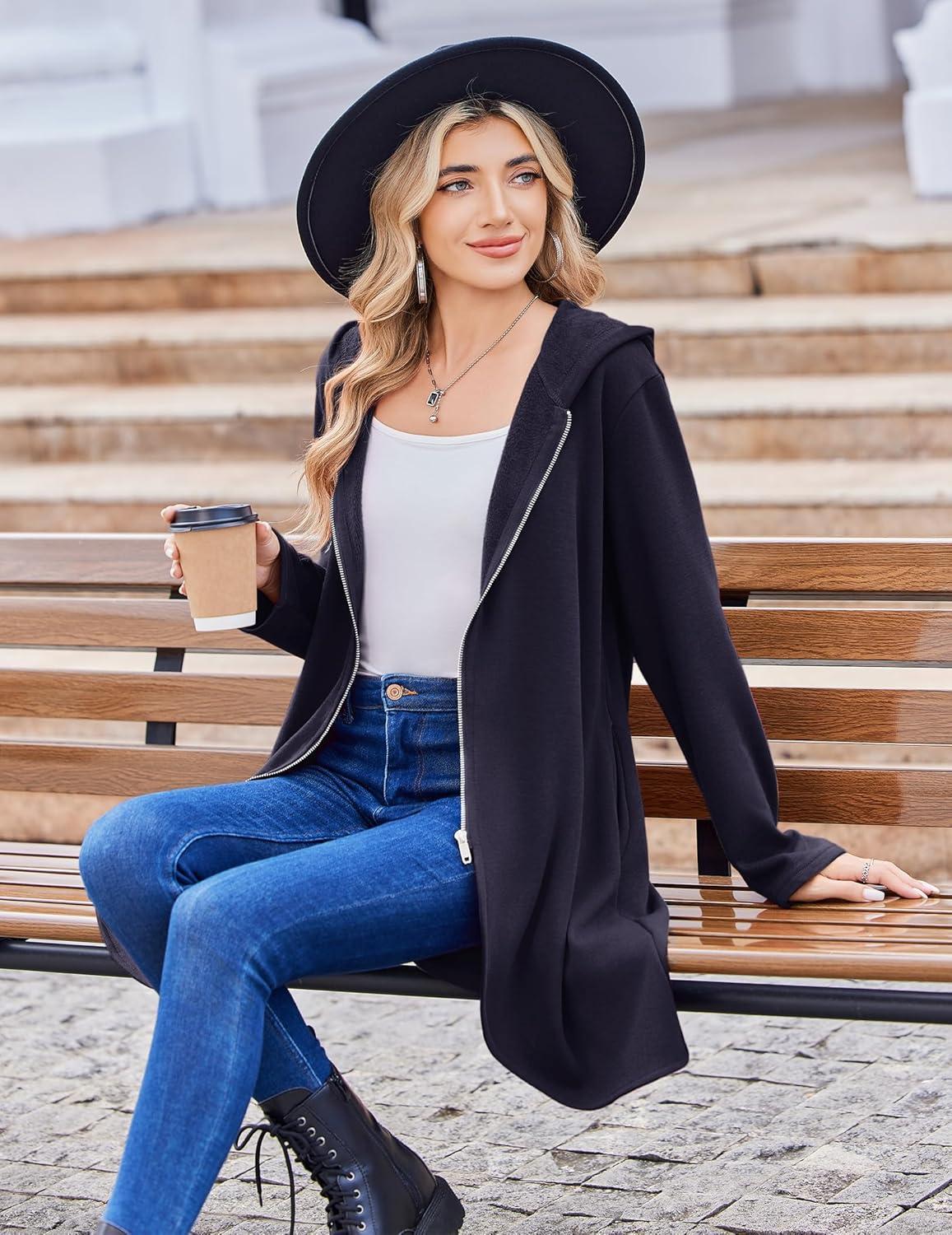imageZeagoo Womens Fall Jacket 2025 Zip Up Hoodies Long Sleeve Long Tunic Sweatshirts Oversized Fleece Casual Coat with PocketAfleece Fabricnavy Blue