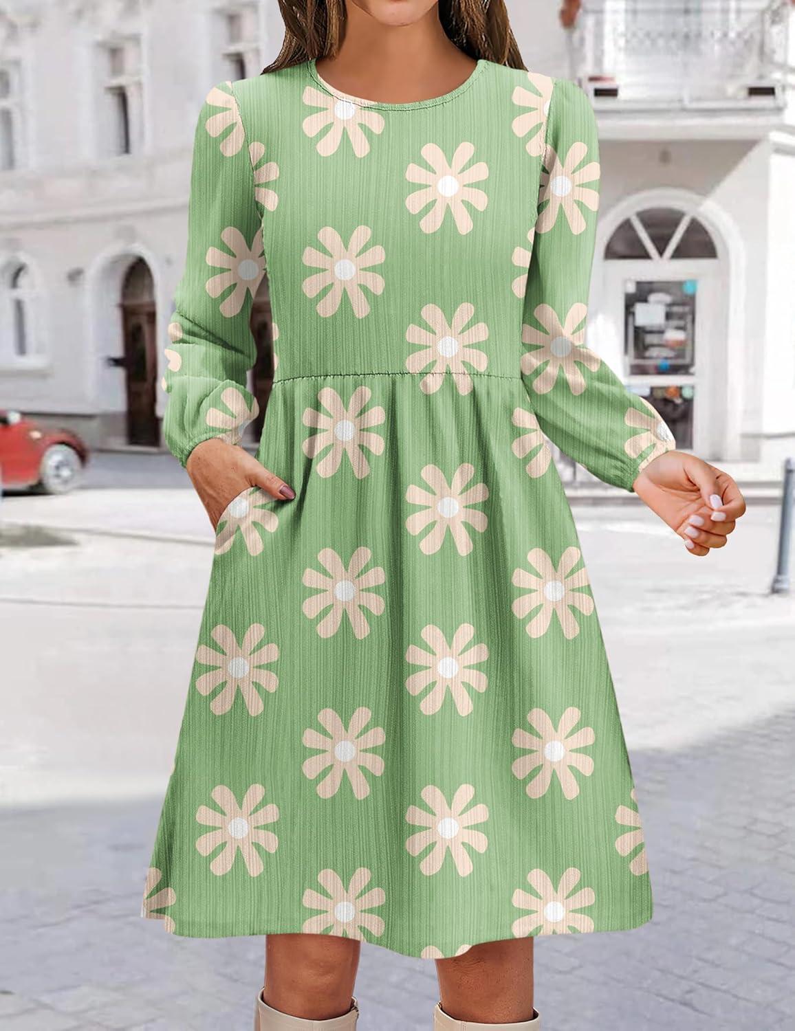 imageZeagoo Womens Fall Sweater Dresses with Pockets Crew Neck Long Sleeve ALine Dresses for Women 2025 Casual Winter DressesFloral Green