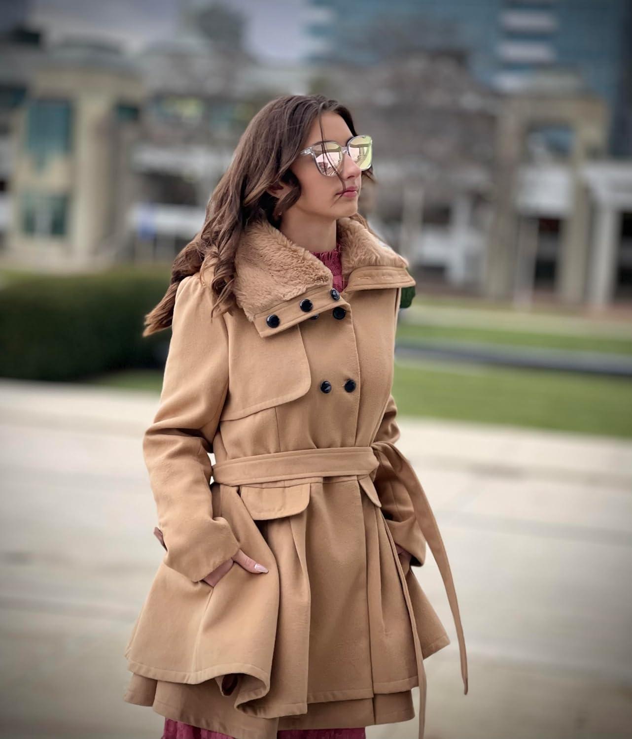imageZeagoo Womens Fashion Faux Fur Lapel DoubleBreasted Thick Wool Trench Coat Winter Warm Jacket S2XLCamel