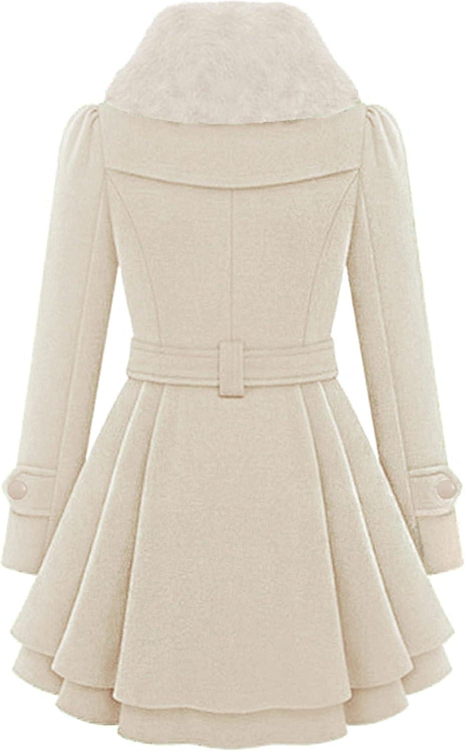 imageZeagoo Womens Fashion Faux Fur Lapel DoubleBreasted Thick Wool Trench Coat Winter Warm Jacket S2XLNewbeige