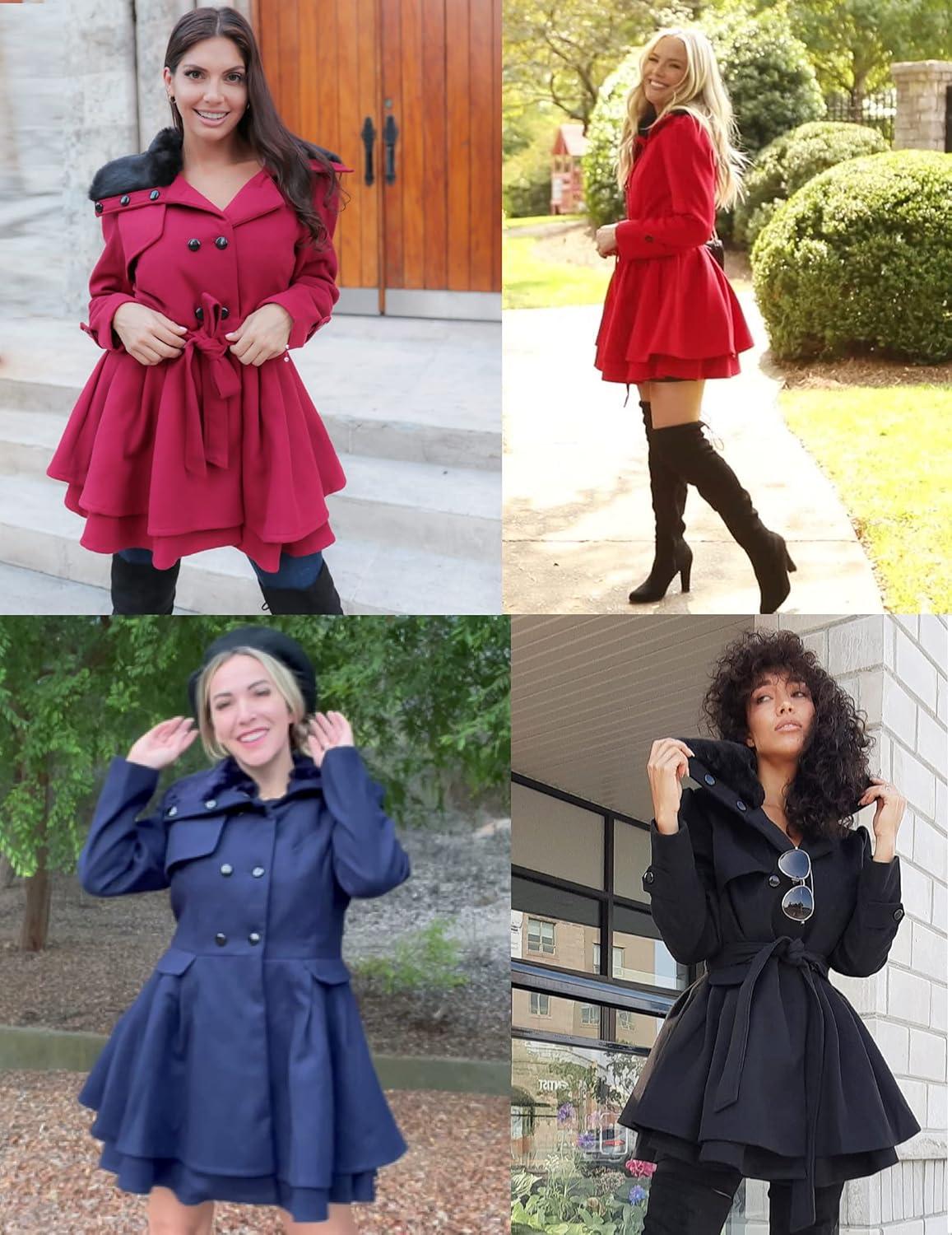 imageZeagoo Womens Fashion Faux Fur Lapel DoubleBreasted Thick Wool Trench Coat Winter Warm Jacket S2XLNewdeep Grey