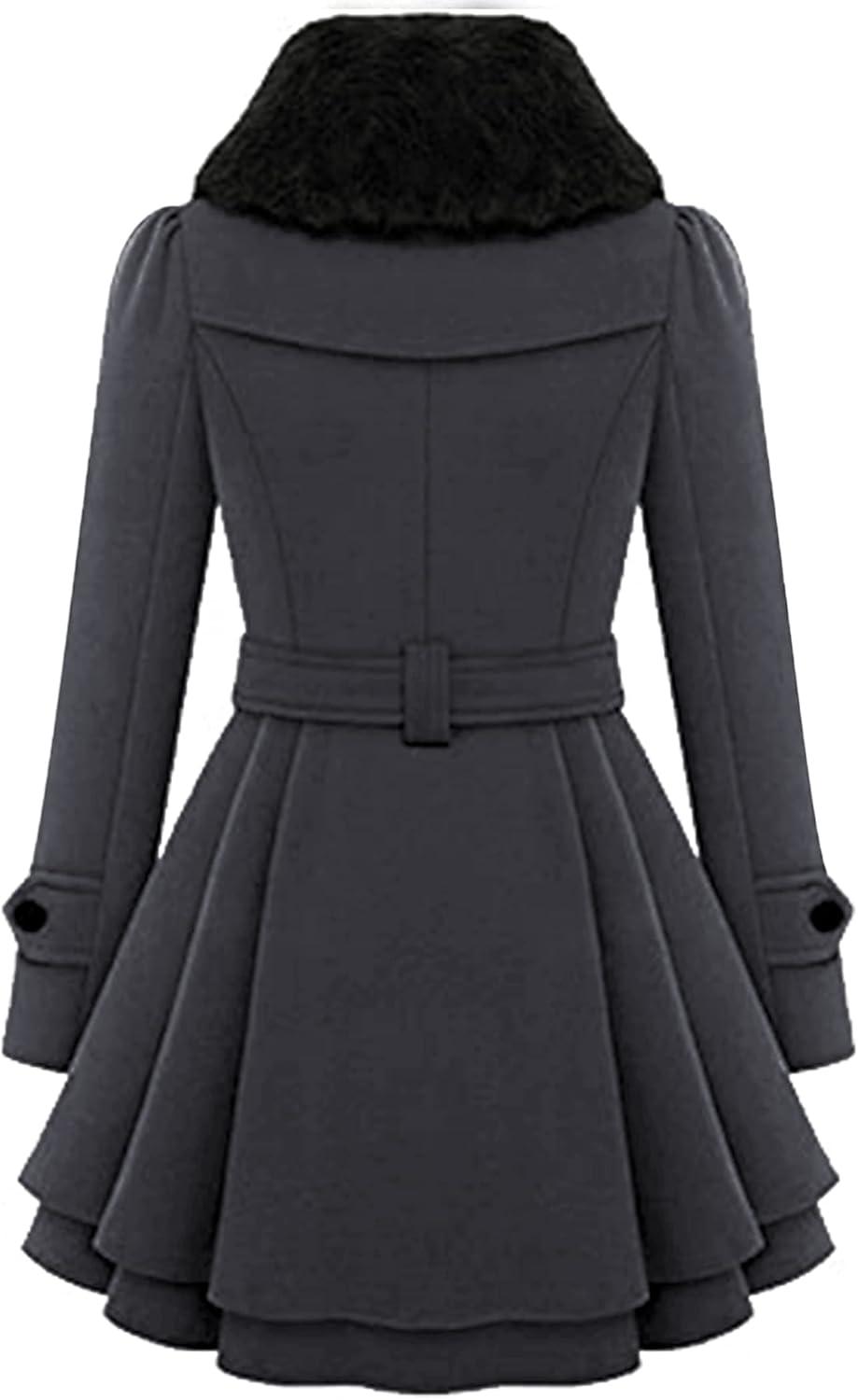 imageZeagoo Womens Fashion Faux Fur Lapel DoubleBreasted Thick Wool Trench Coat Winter Warm Jacket S2XLNewdeep Grey