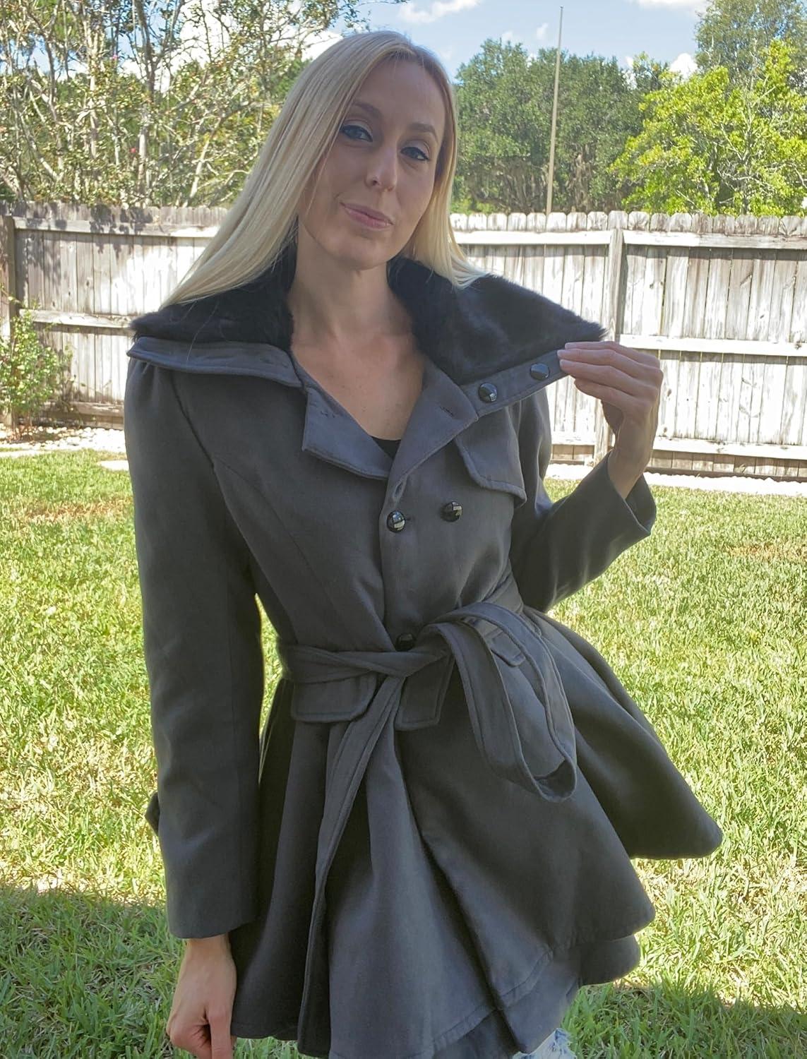 imageZeagoo Womens Fashion Faux Fur Lapel DoubleBreasted Thick Wool Trench Coat Winter Warm Jacket S2XLNewdeep Grey
