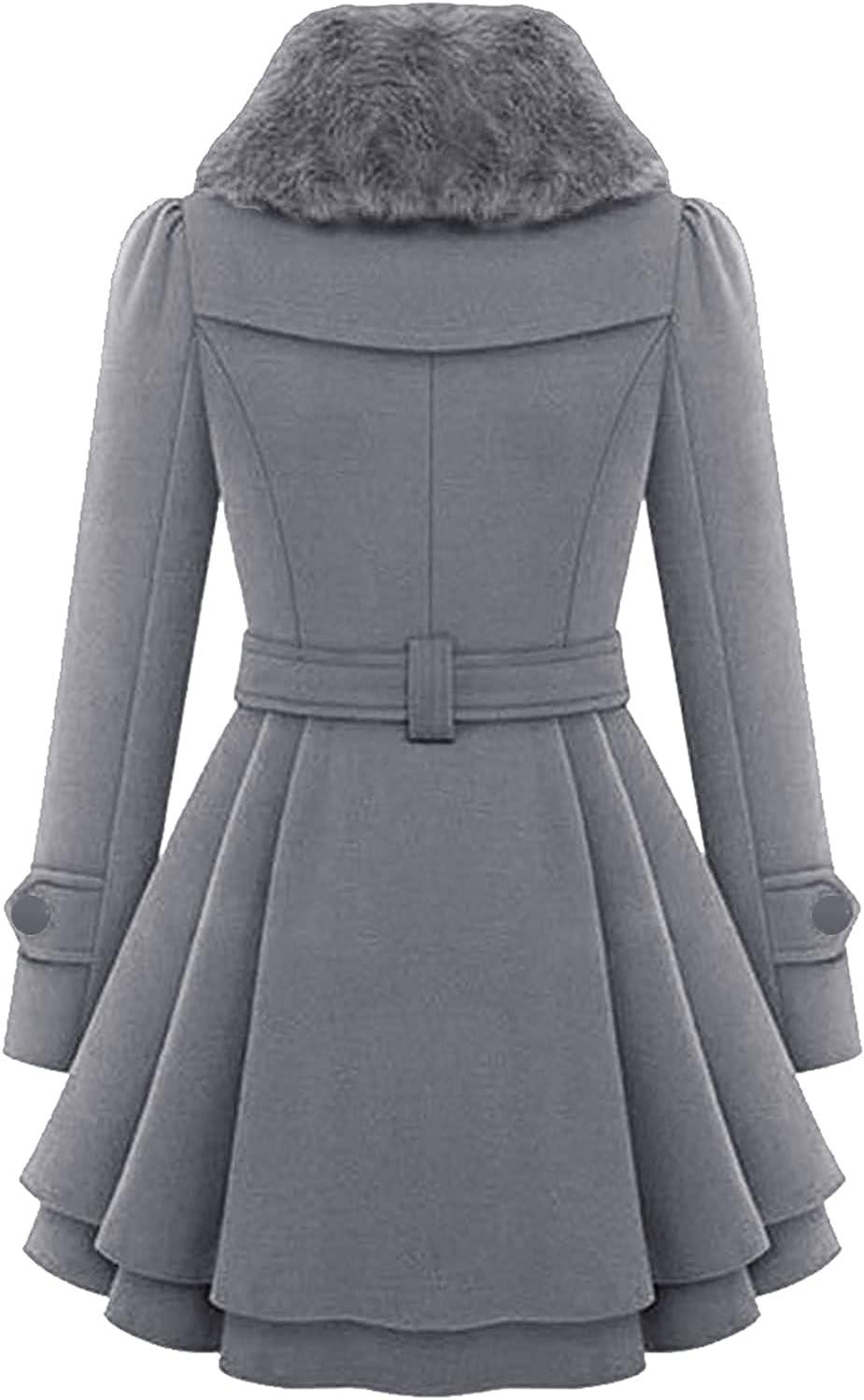 imageZeagoo Womens Fashion Faux Fur Lapel DoubleBreasted Thick Wool Trench Coat Winter Warm Jacket S2XLNewmoon Grey