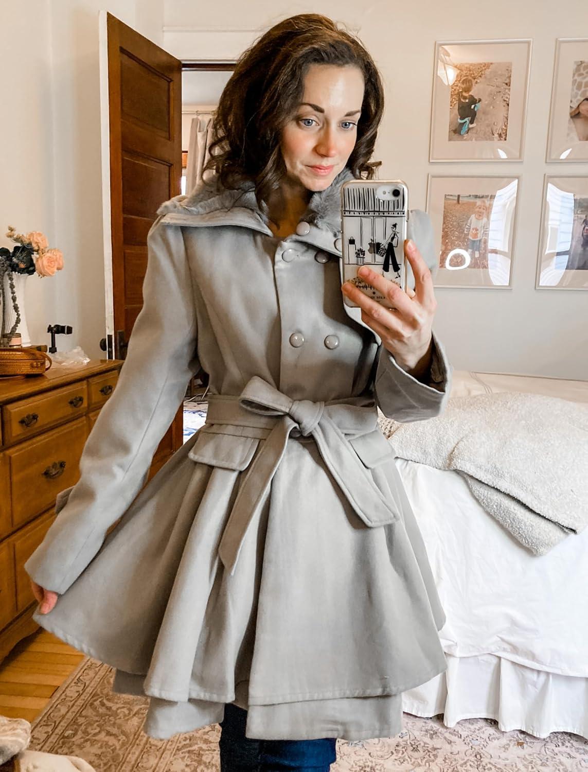 imageZeagoo Womens Fashion Faux Fur Lapel DoubleBreasted Thick Wool Trench Coat Winter Warm Jacket S2XLNewmoon Grey