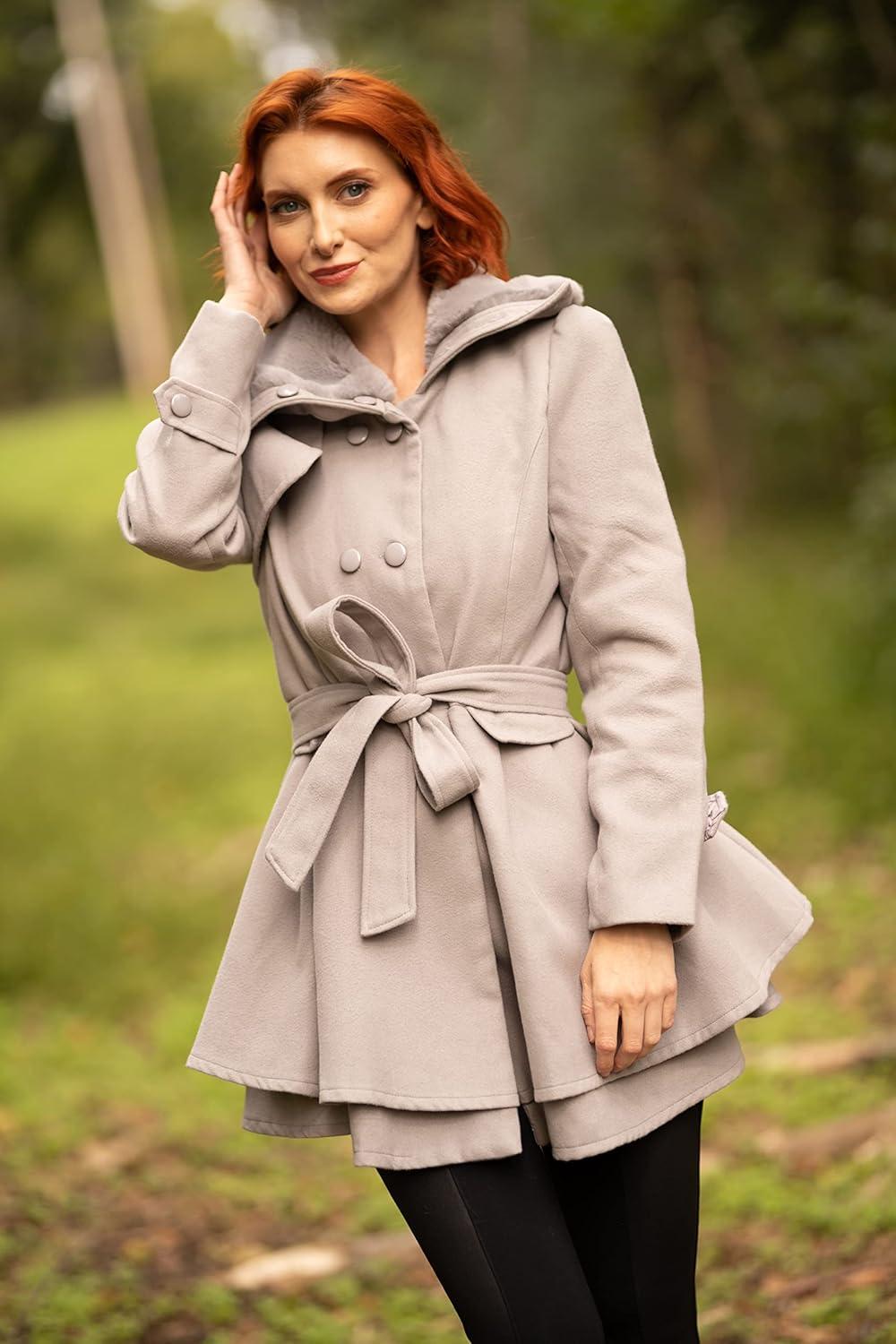 imageZeagoo Womens Fashion Faux Fur Lapel DoubleBreasted Thick Wool Trench Coat Winter Warm Jacket S2XLNewmoon Grey