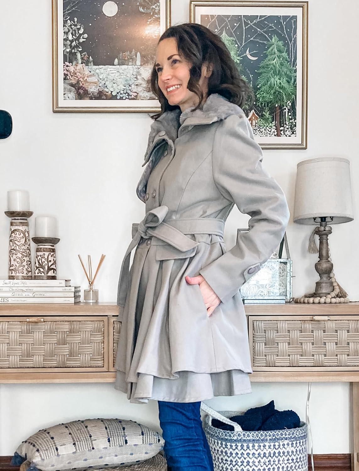imageZeagoo Womens Fashion Faux Fur Lapel DoubleBreasted Thick Wool Trench Coat Winter Warm Jacket S2XLNewmoon Grey