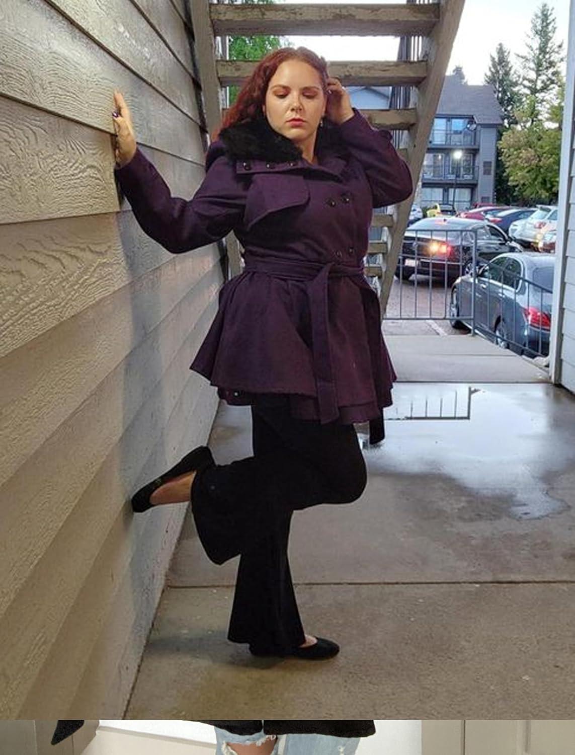 imageZeagoo Womens Fashion Faux Fur Lapel DoubleBreasted Thick Wool Trench Coat Winter Warm Jacket S2XLNewpurple