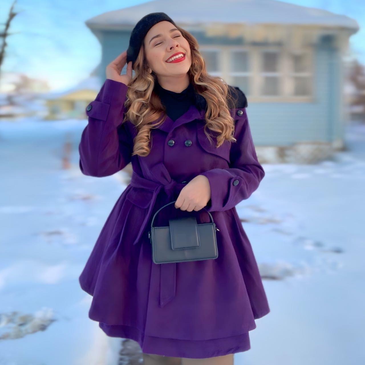imageZeagoo Womens Fashion Faux Fur Lapel DoubleBreasted Thick Wool Trench Coat Winter Warm Jacket S2XLNewpurple