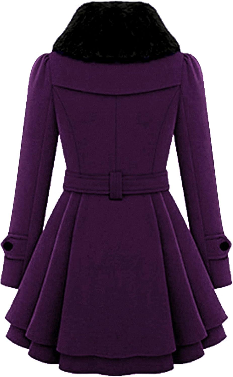imageZeagoo Womens Fashion Faux Fur Lapel DoubleBreasted Thick Wool Trench Coat Winter Warm Jacket S2XLNewpurple