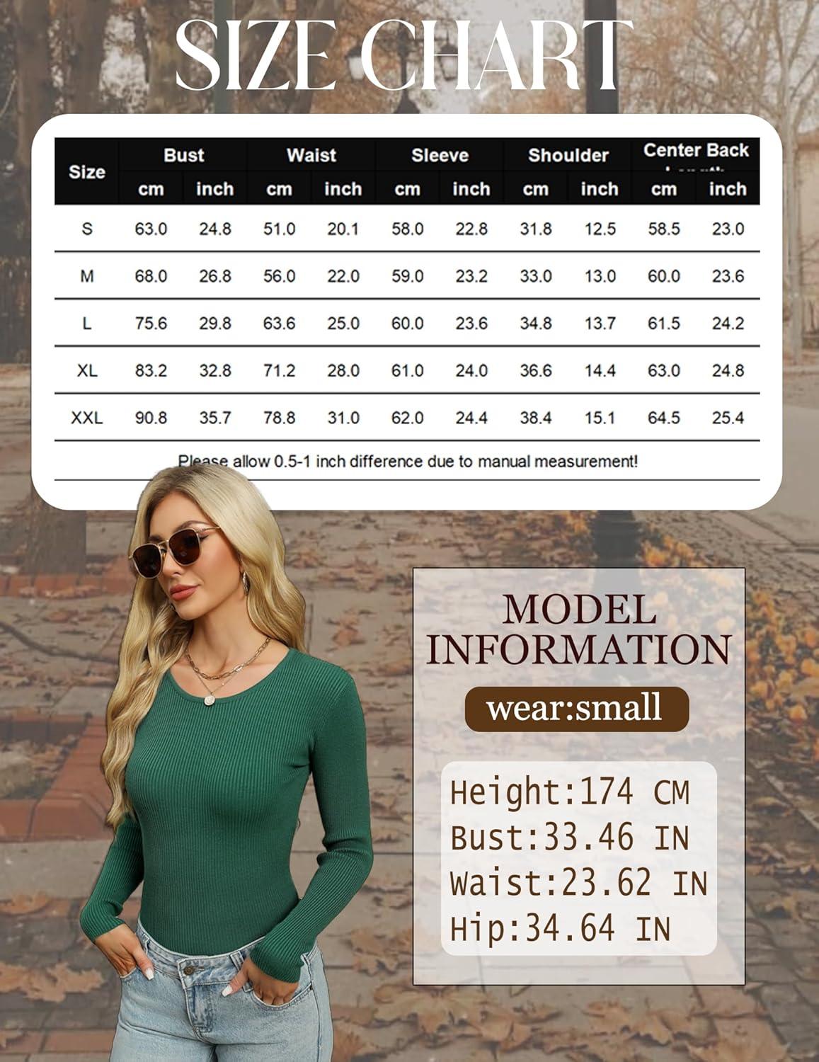 imageZeagoo Womens Long Sleeve Ribbed Shirt 2025 Fall Knit Sweater Basic Slim Fit Tops Crewneck Cute OutfitsGreen