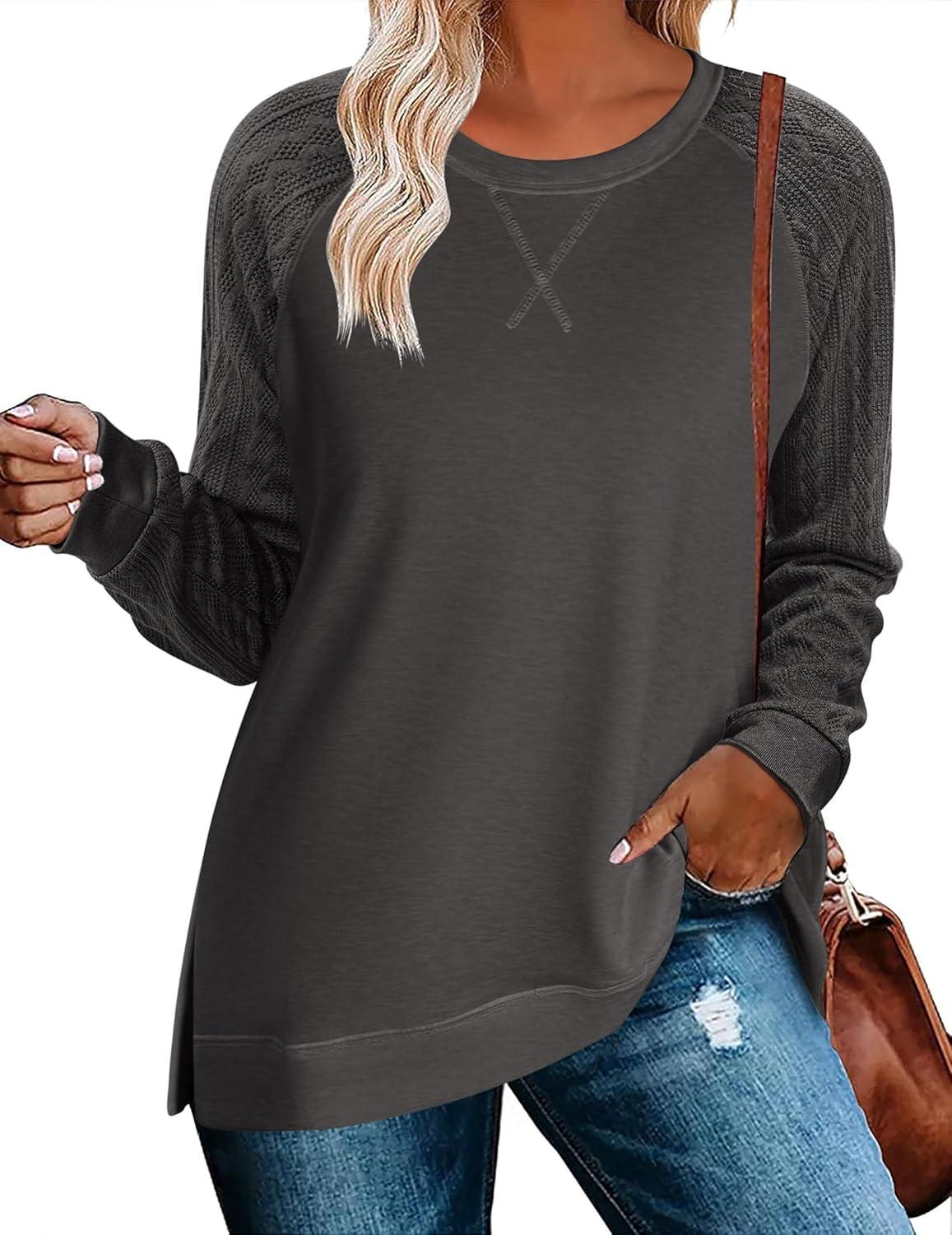 imageZeagoo Womens Long Sleeve Shirts Lightweight Cable Knit Sleeve Shirts Trendy Fall Tunic TopsDark Grey