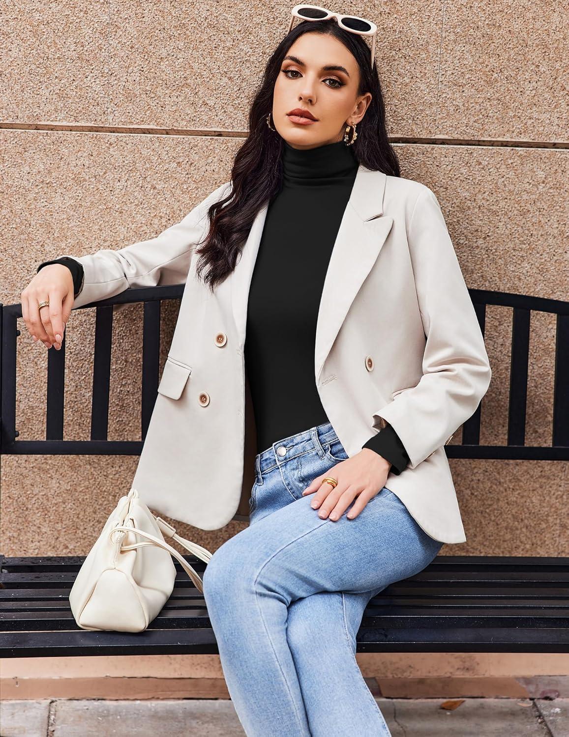 imageZeagoo Womens Long Sleeve Shirts Mock Neck Turtleneck Slim Fitted Basic Crop Tops 2024 Fashion Casual TShirts1 Packblack