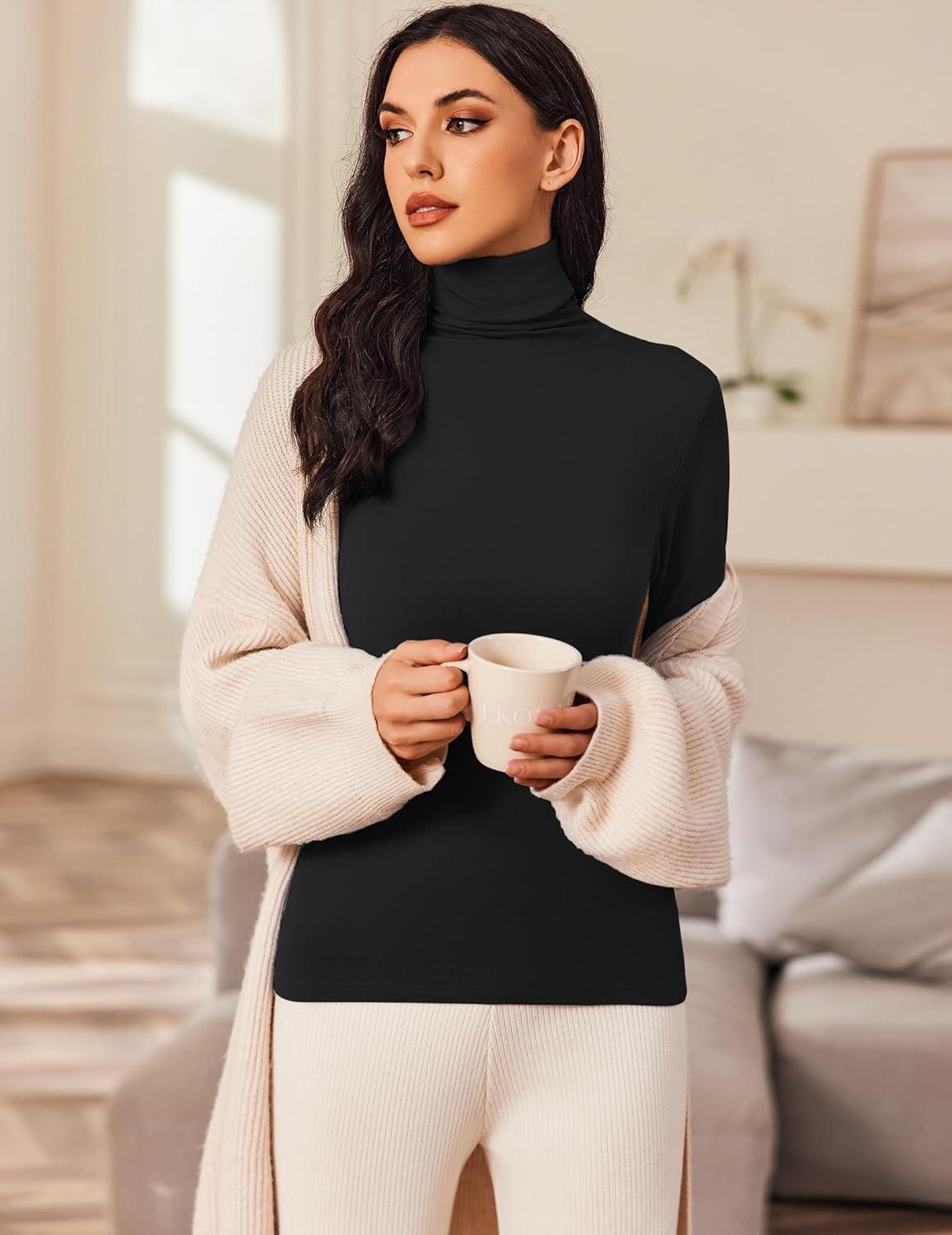 imageZeagoo Womens Long Sleeve Shirts Mock Neck Turtleneck Slim Fitted Basic Crop Tops 2024 Fashion Casual TShirts1 Packblack