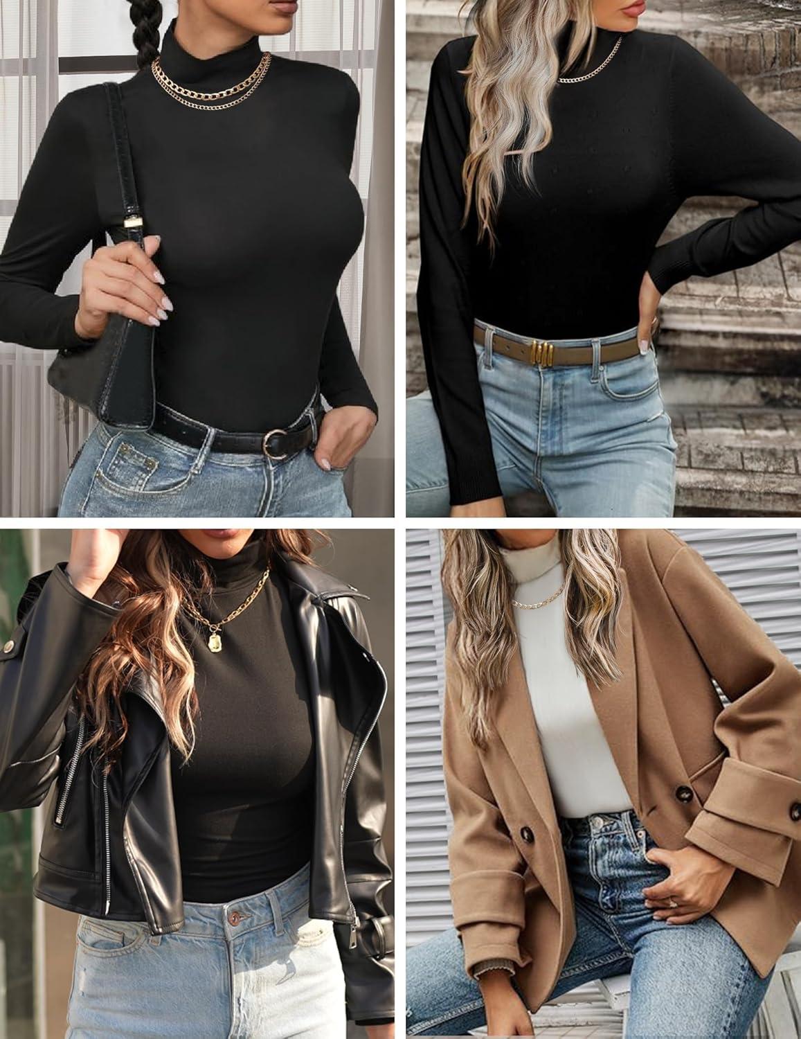 imageZeagoo Womens Long Sleeve Shirts Mock Neck Turtleneck Slim Fitted Basic Crop Tops 2024 Fashion Casual TShirtsBlackkhaki
