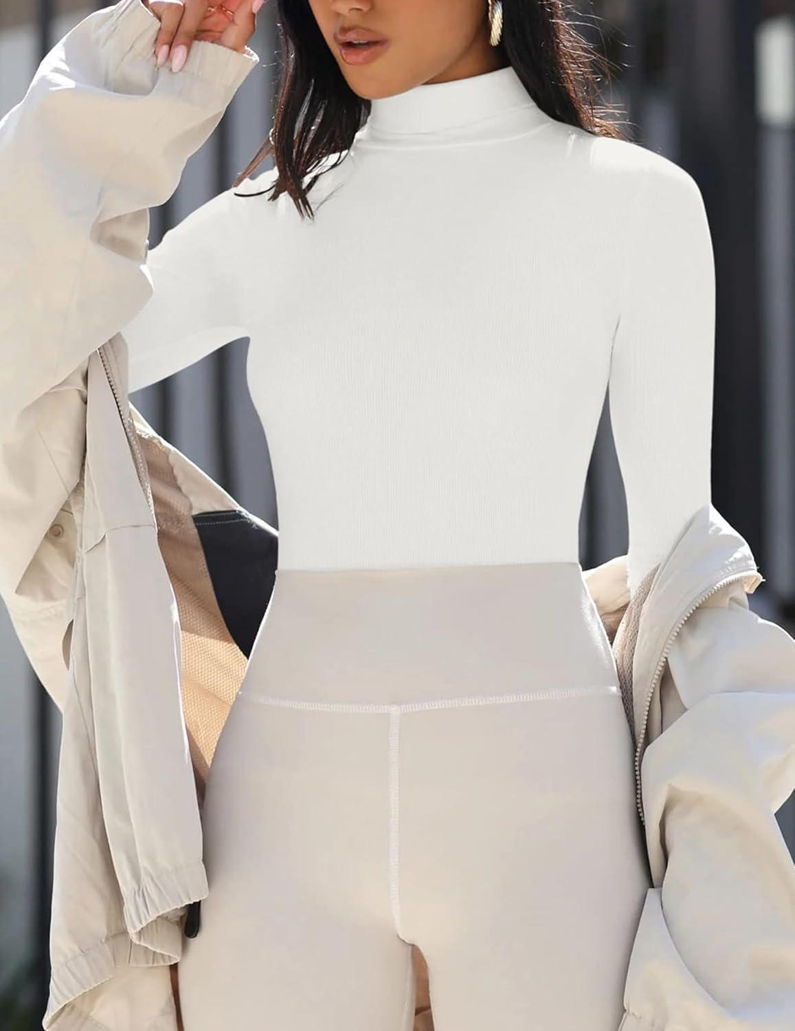 imageZeagoo Womens Long Sleeve Shirts Mock Neck Turtleneck Slim Fitted Basic Crop Tops 2024 Fashion Casual TShirtsWhitelight Grey