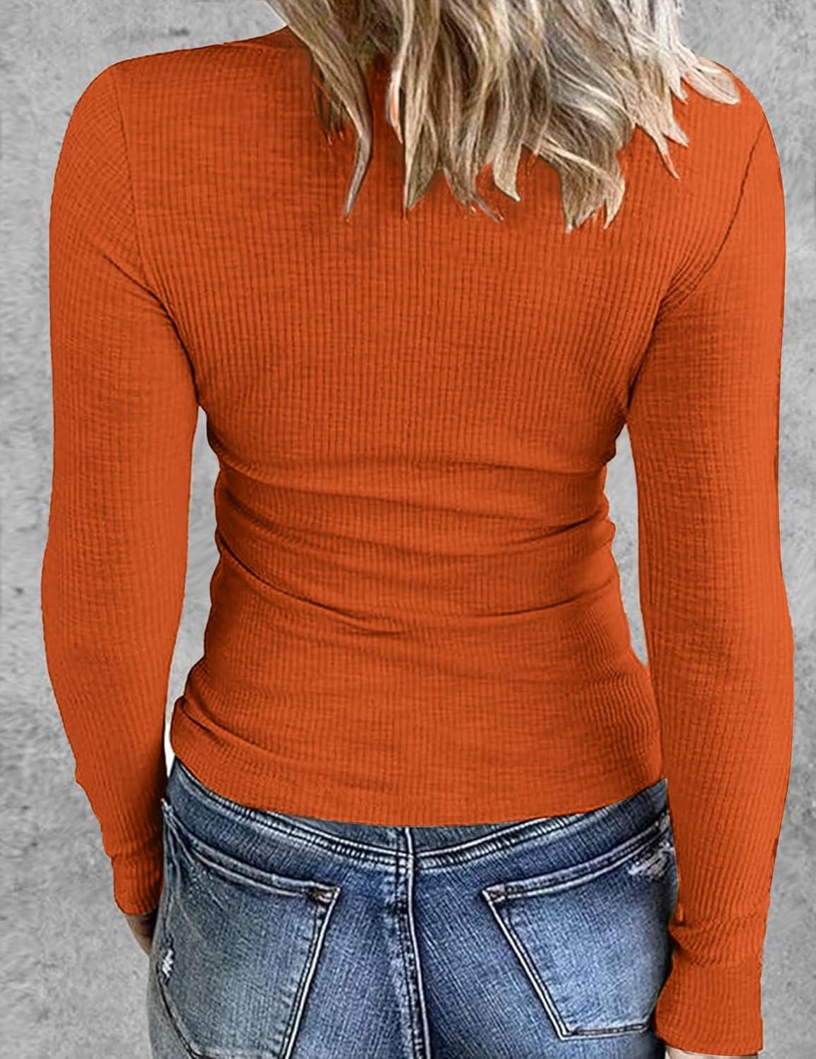 imageZeagoo Womens Long Sleeve Stretch Crewneck Ribbed TShirt Slim Fit Casual Basic Tops SXXLOrange