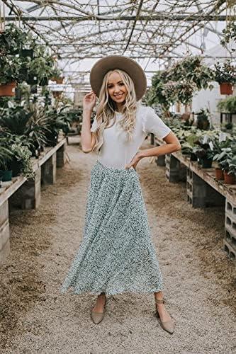 imageZeagoo Womens Midi Skirts High Waisted Pleated ALine Swing Skirts Summer Floral Long Skirts with PocketsGreen Floral