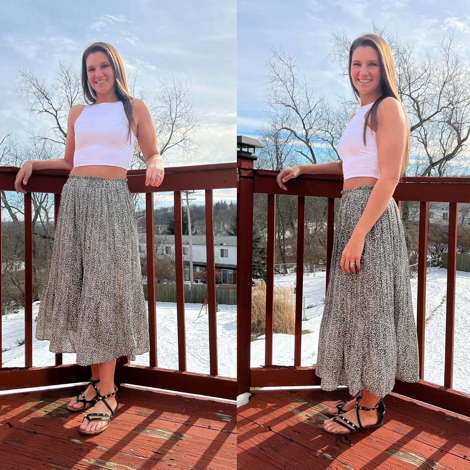 imageZeagoo Womens Midi Skirts High Waisted Pleated ALine Swing Skirts Summer Floral Long Skirts with PocketsGreen Floral