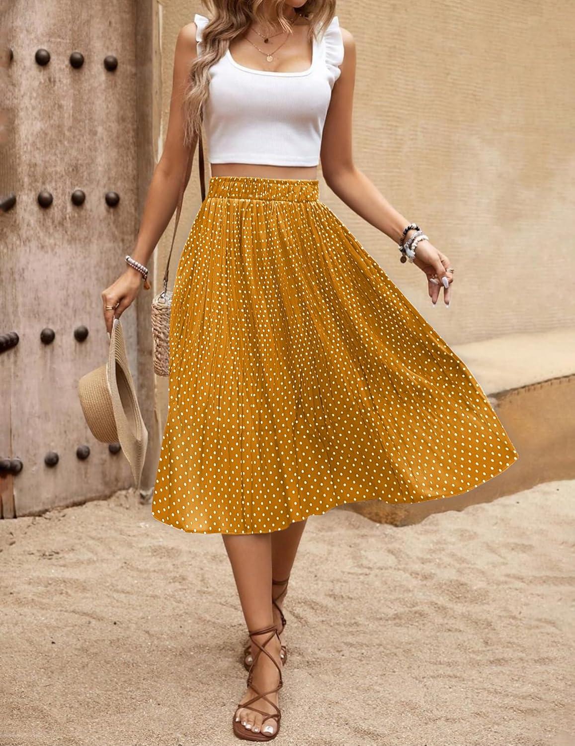 imageZeagoo Womens Midi Skirts High Waisted Pleated ALine Swing Skirts Summer Floral Long Skirts with PocketsYellow Floral