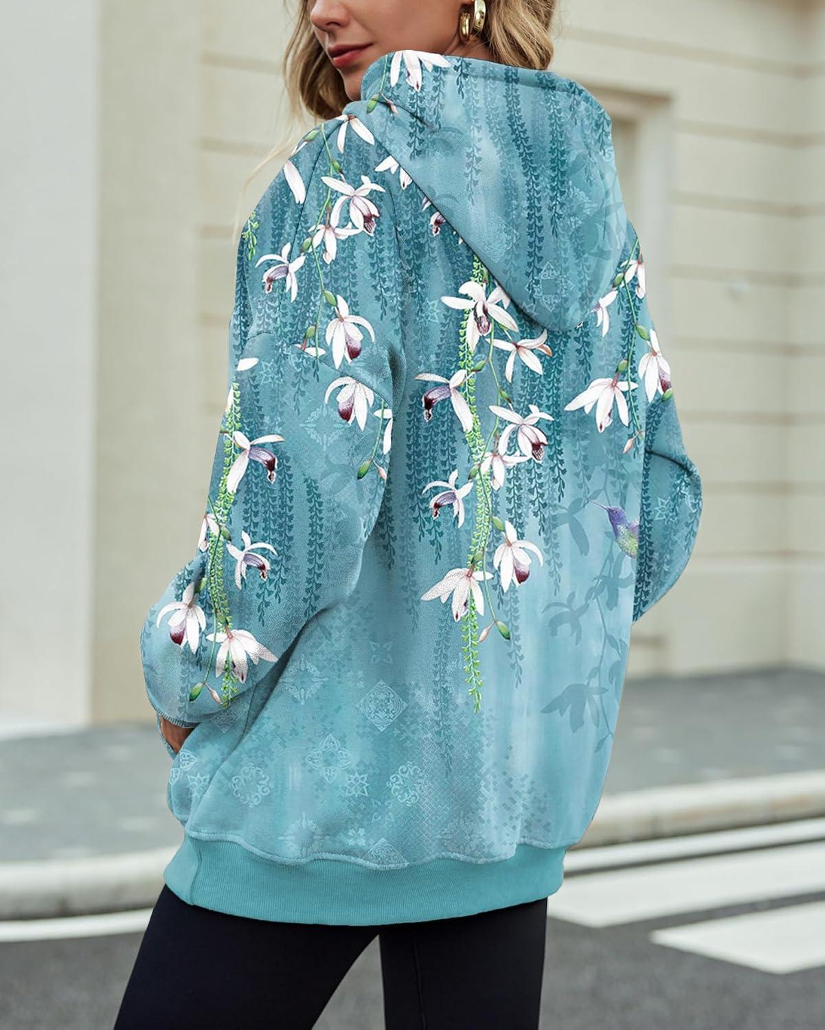 imageZeagoo Womens Oversized Hoodies 2025 Fleece Sweatshirts Long Sleeve Pullover with Pocket Fall Winter Outfits ClothesBlue Floral