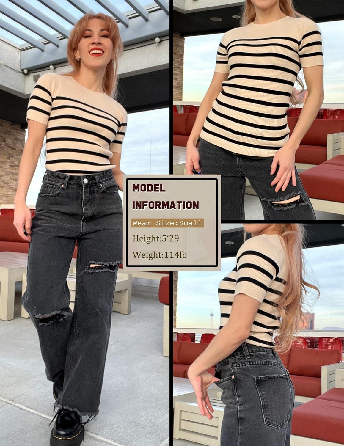 imageZeagoo Womens Short Sleeve Basic Slim Fit Tops Crewneck Ribbed Knit T Shirt Cute Summer Outfits
