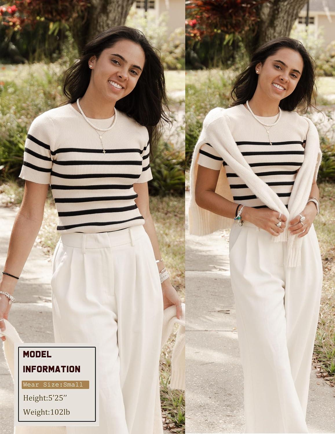 imageZeagoo Womens Short Sleeve Basic Slim Fit Tops Crewneck Ribbed Knit T Shirt Cute Summer Outfits