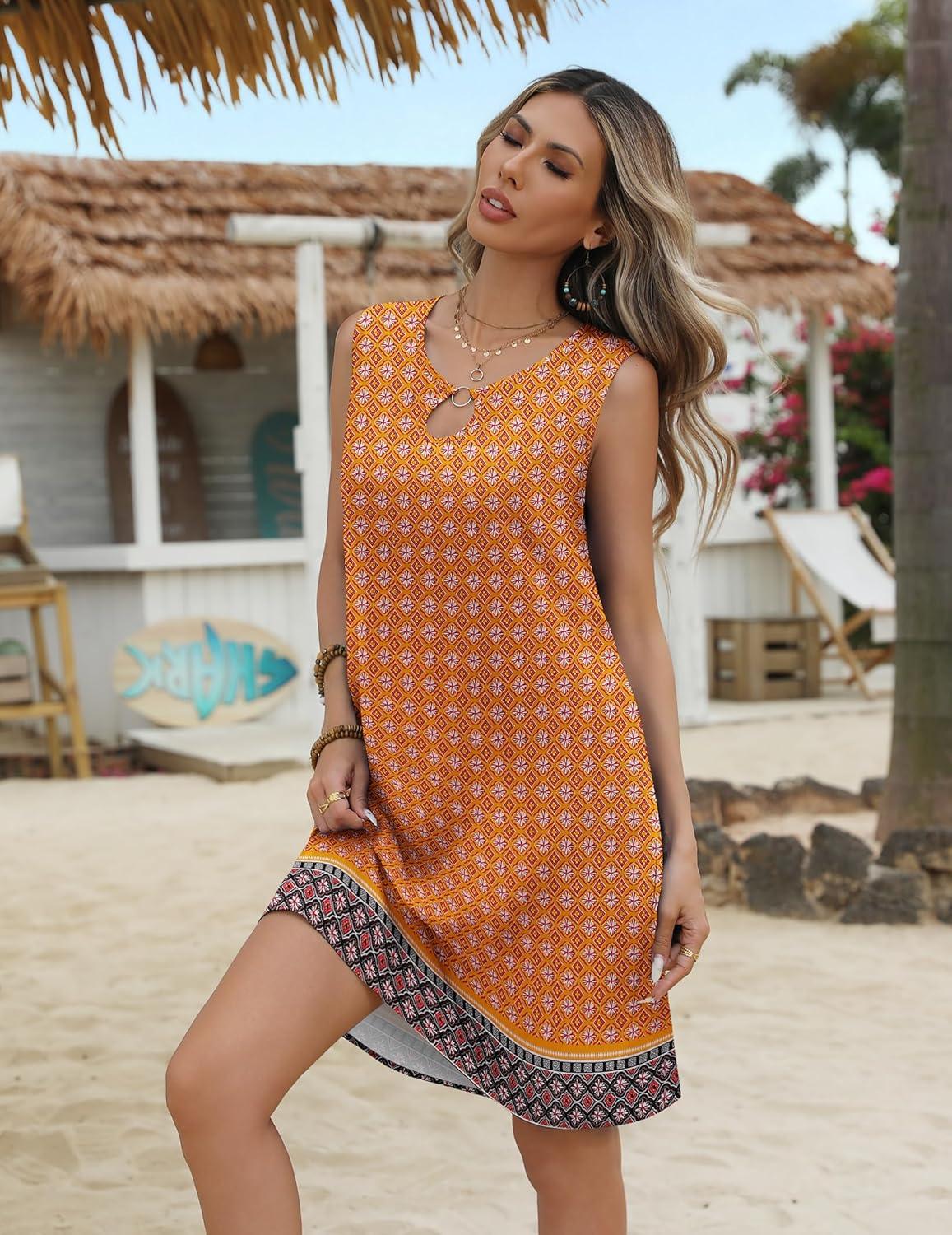 imageZeagoo Womens Summer Beach Dresses 2025 Loose Sleeveless Mini Sundress Swimsuit Coverup Spring Casual Boho Tank DressOrange