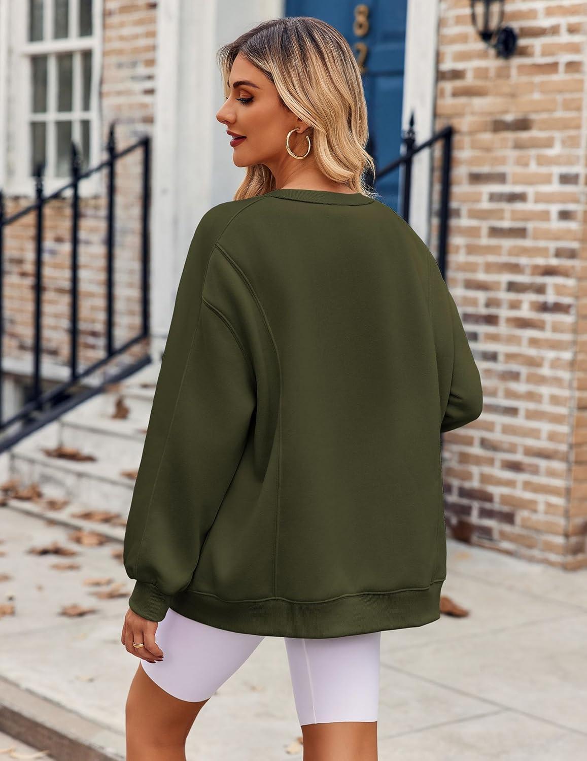 imageZeagoo Womens Sweatshirt Long Sleeve Color Block Fleece Hoodies Fall Casual Crewneck Pullover Tunic Tops 2024Army Green