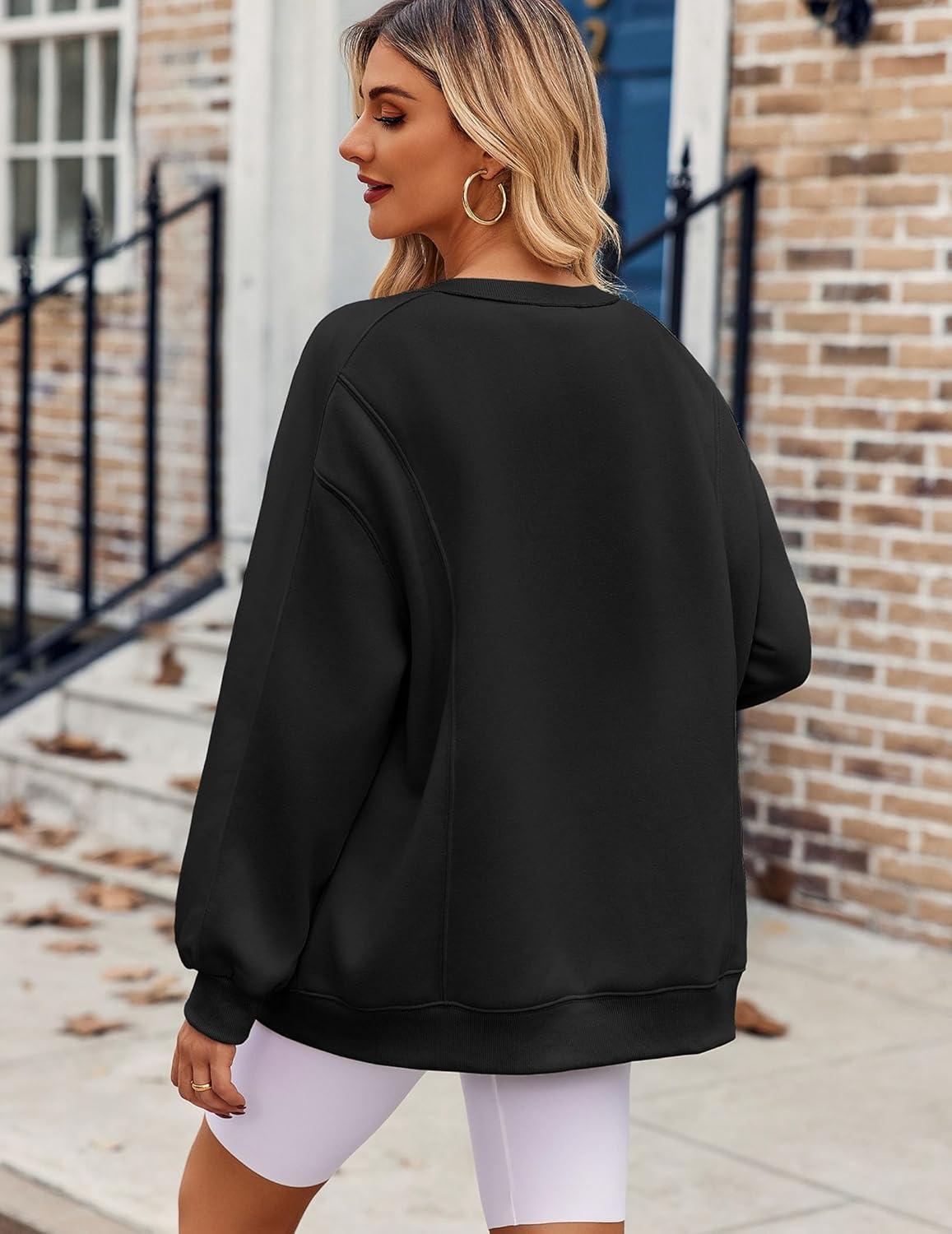 imageZeagoo Womens Sweatshirt Long Sleeve Color Block Fleece Hoodies Fall Casual Crewneck Pullover Tunic Tops 2024Black