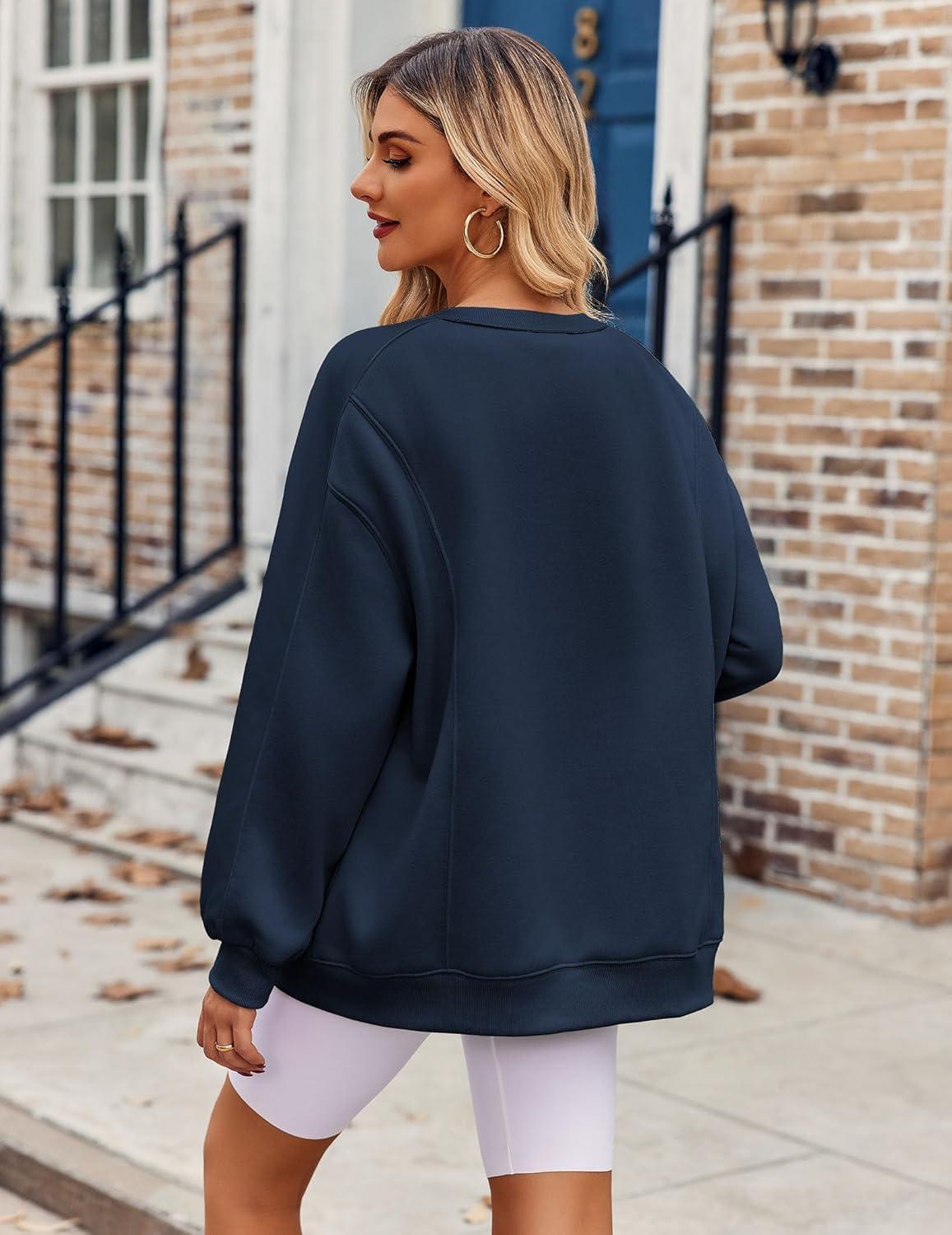 imageZeagoo Womens Sweatshirt Long Sleeve Color Block Fleece Hoodies Fall Casual Crewneck Pullover Tunic Tops 2024Navy