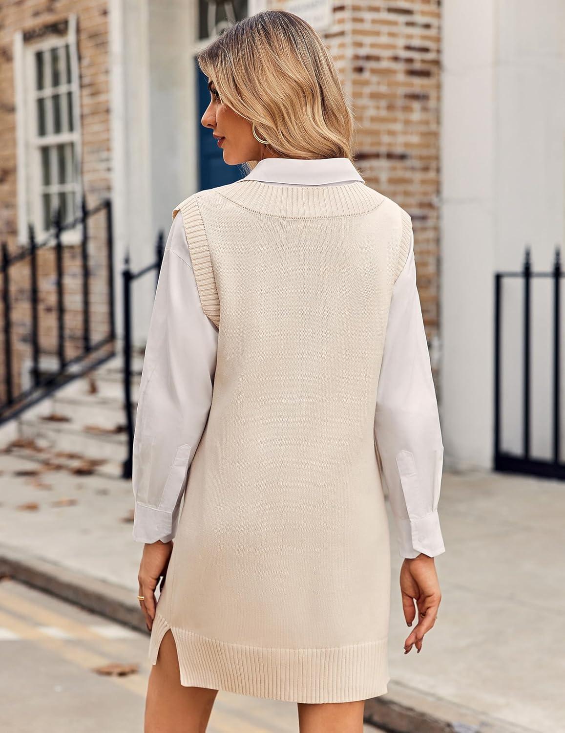 imageZeagoo Womens Tank Sweater Dress Sweater Vest Knitted Pullovers Sweaters 2025Beige