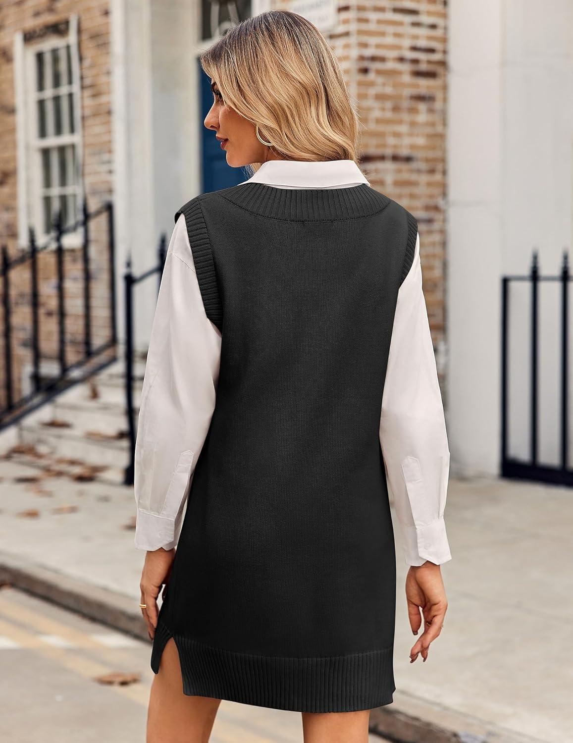 imageZeagoo Womens Tank Sweater Dress Sweater Vest Knitted Pullovers Sweaters 2025Black