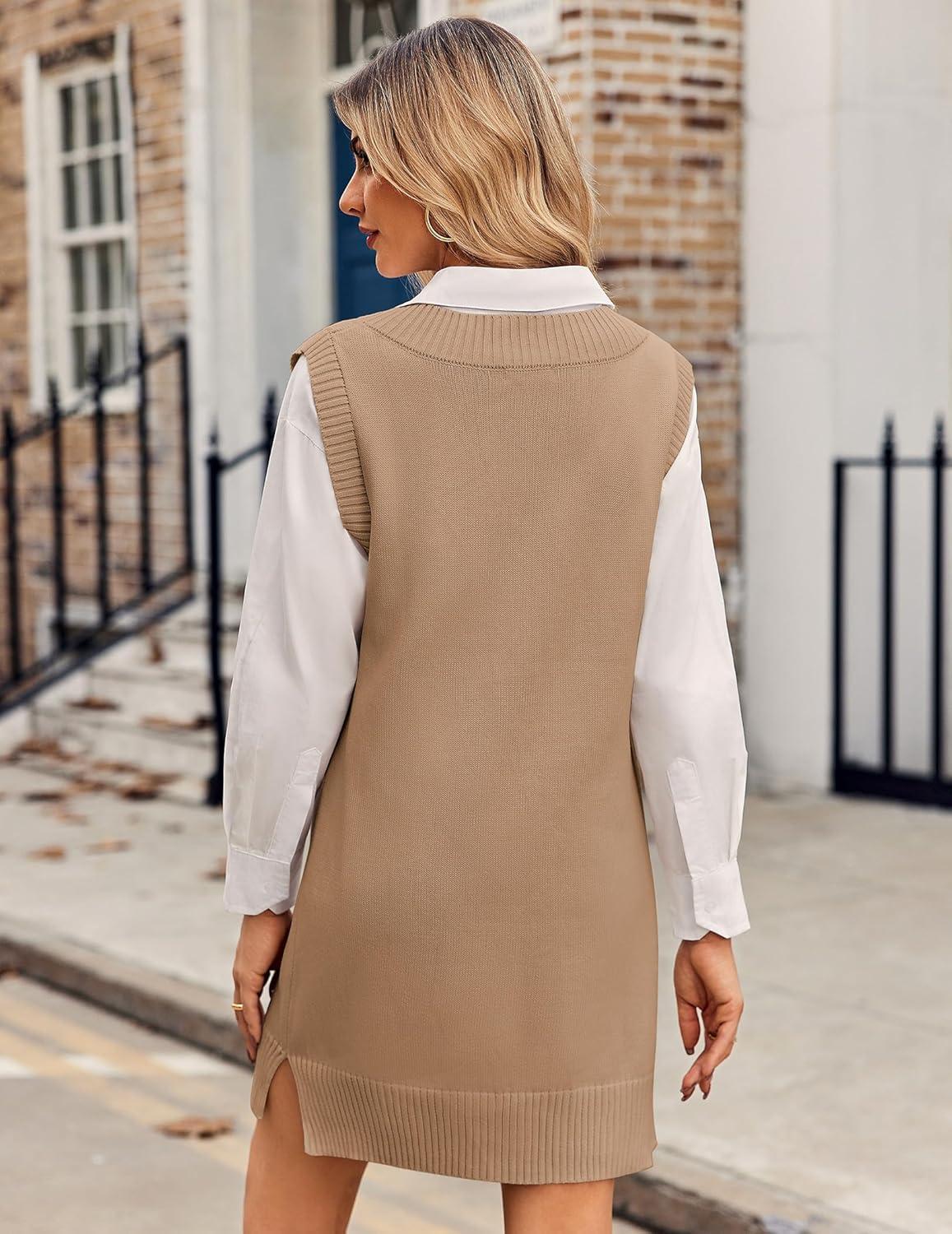imageZeagoo Womens Tank Sweater Dress Sweater Vest Knitted Pullovers Sweaters 2025Brown