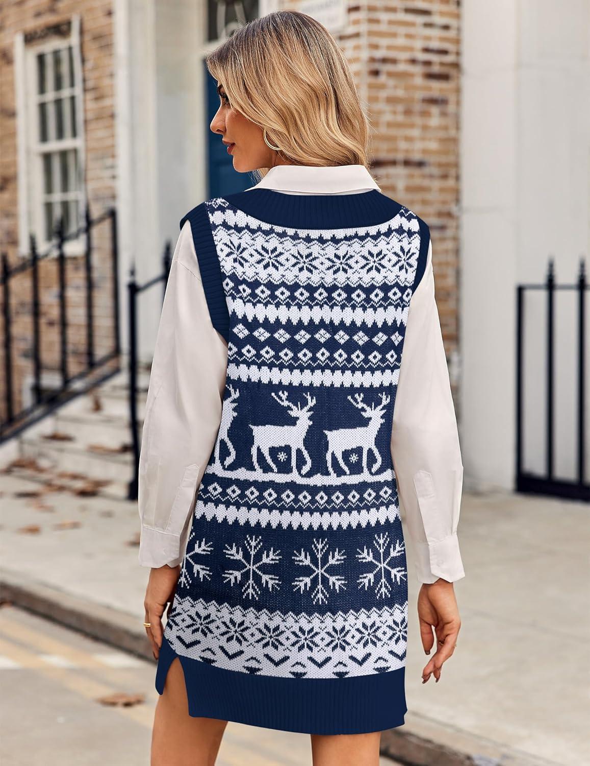 imageZeagoo Womens Tank Sweater Dress Sweater Vest Knitted Pullovers Sweaters 2025Christmas Blue