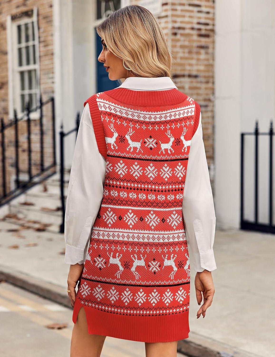 imageZeagoo Womens Tank Sweater Dress Sweater Vest Knitted Pullovers Sweaters 2025Christmas Red
