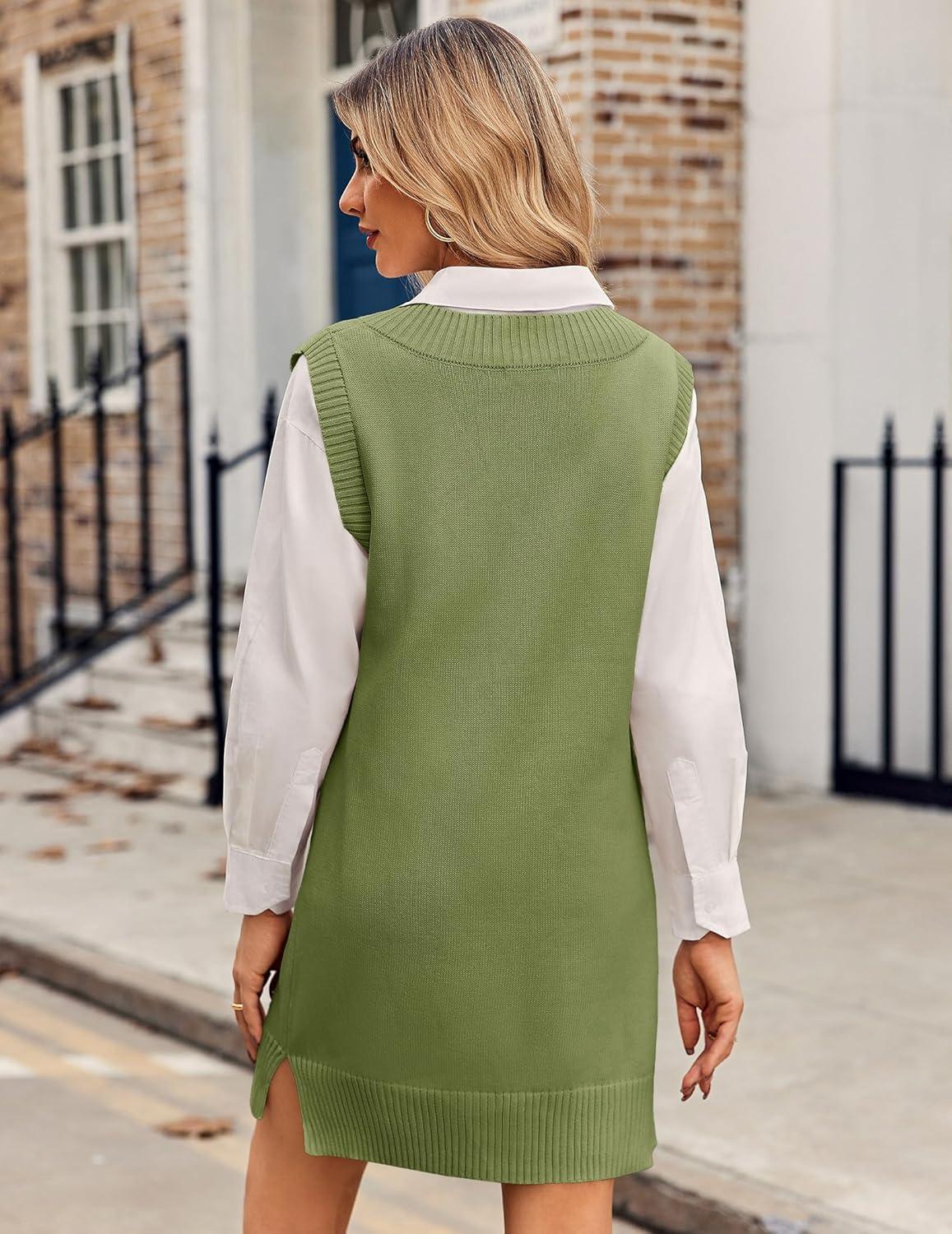 imageZeagoo Womens Tank Sweater Dress Sweater Vest Knitted Pullovers Sweaters 2025Green