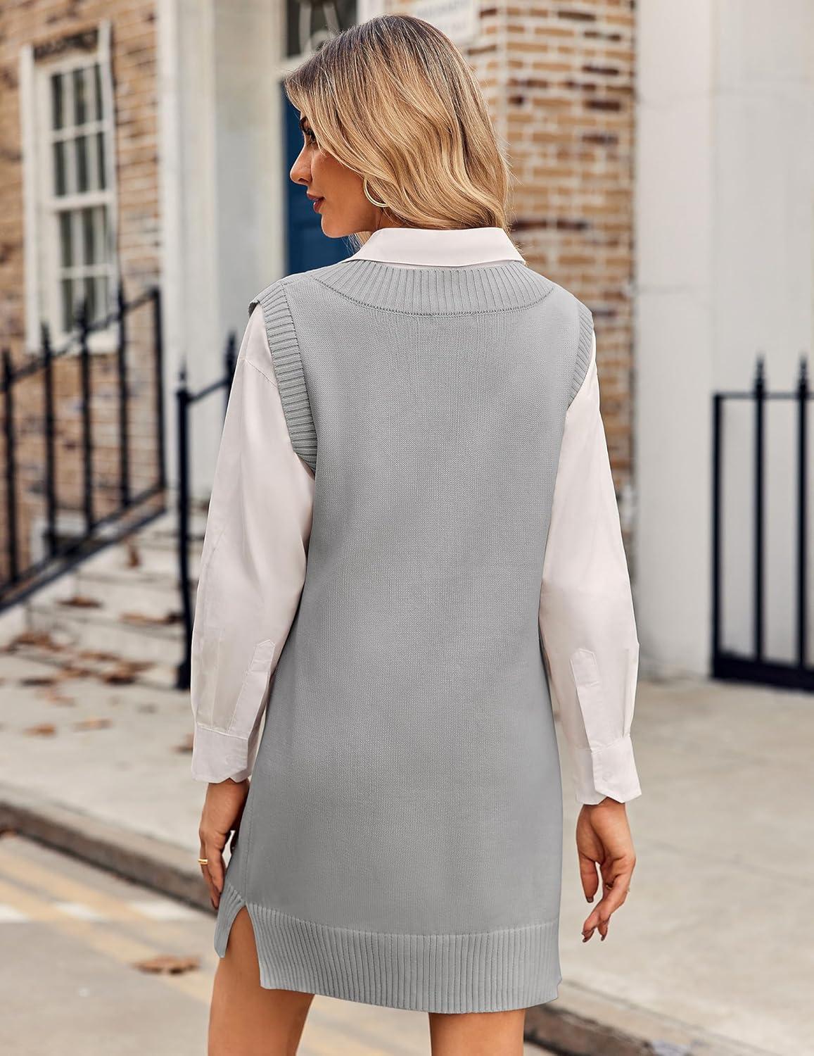 imageZeagoo Womens Tank Sweater Dress Sweater Vest Knitted Pullovers Sweaters 2025Light Grey