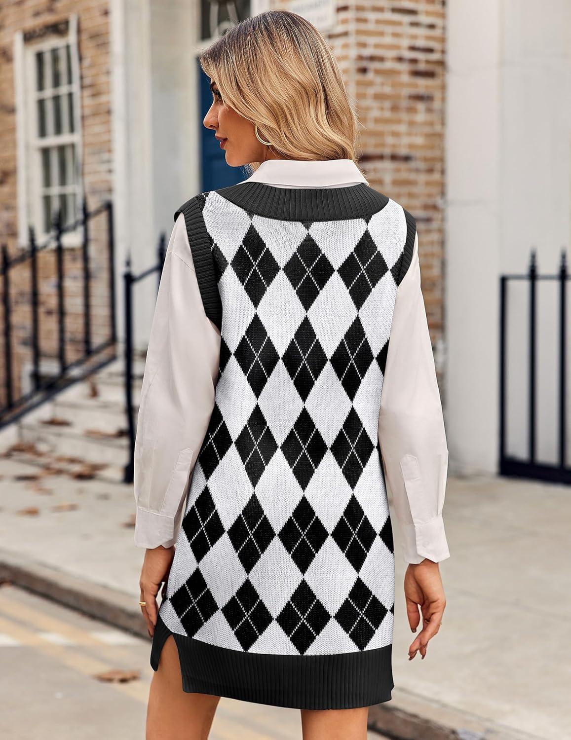 imageZeagoo Womens Tank Sweater Dress Sweater Vest Knitted Pullovers Sweaters 2025Plaid