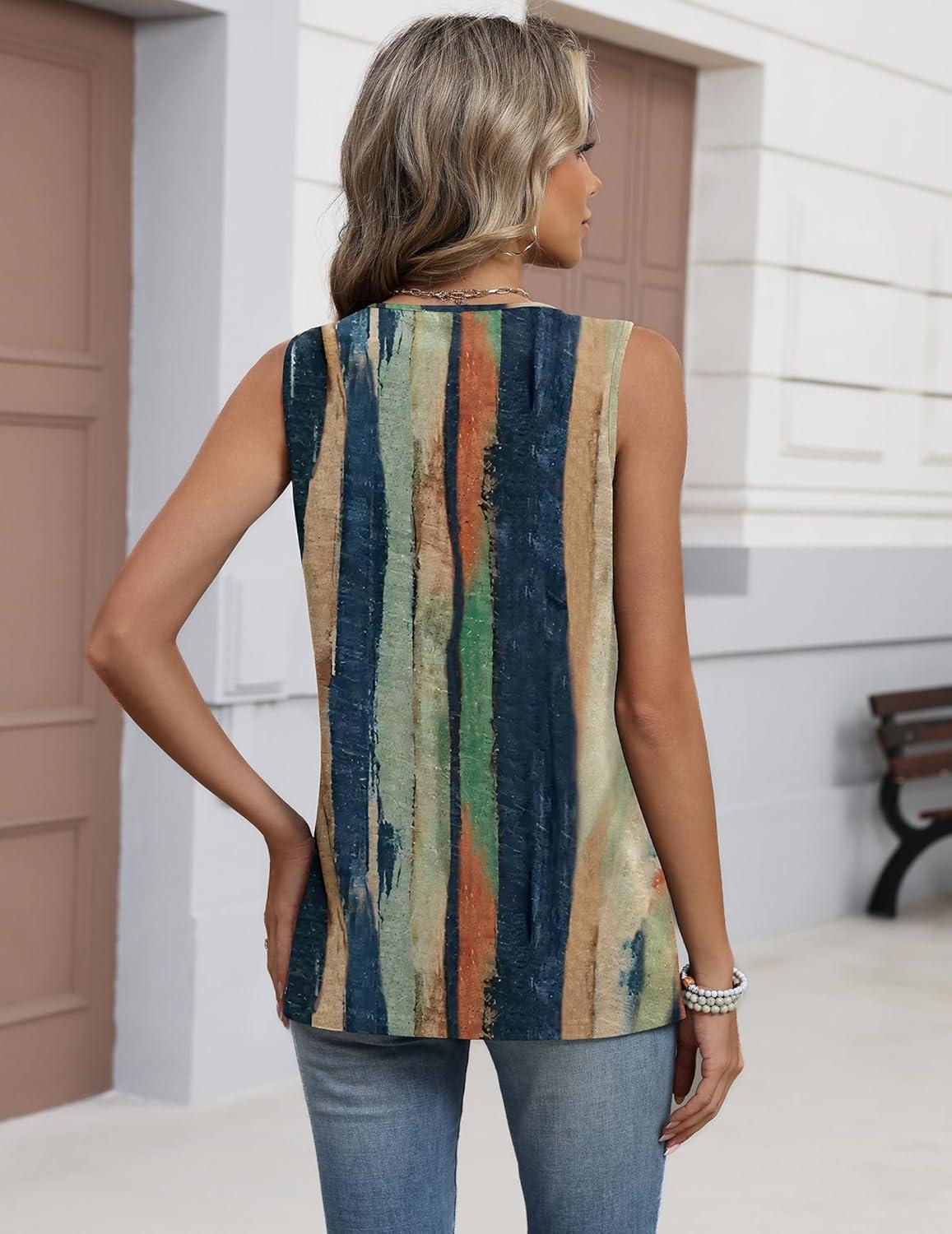 imageZeagoo Womens Tank Tops 2026 Sleeveless Pleated V Neck Loose Fit Summer Clothes Flowy Boho ShirtsFloral Cx289