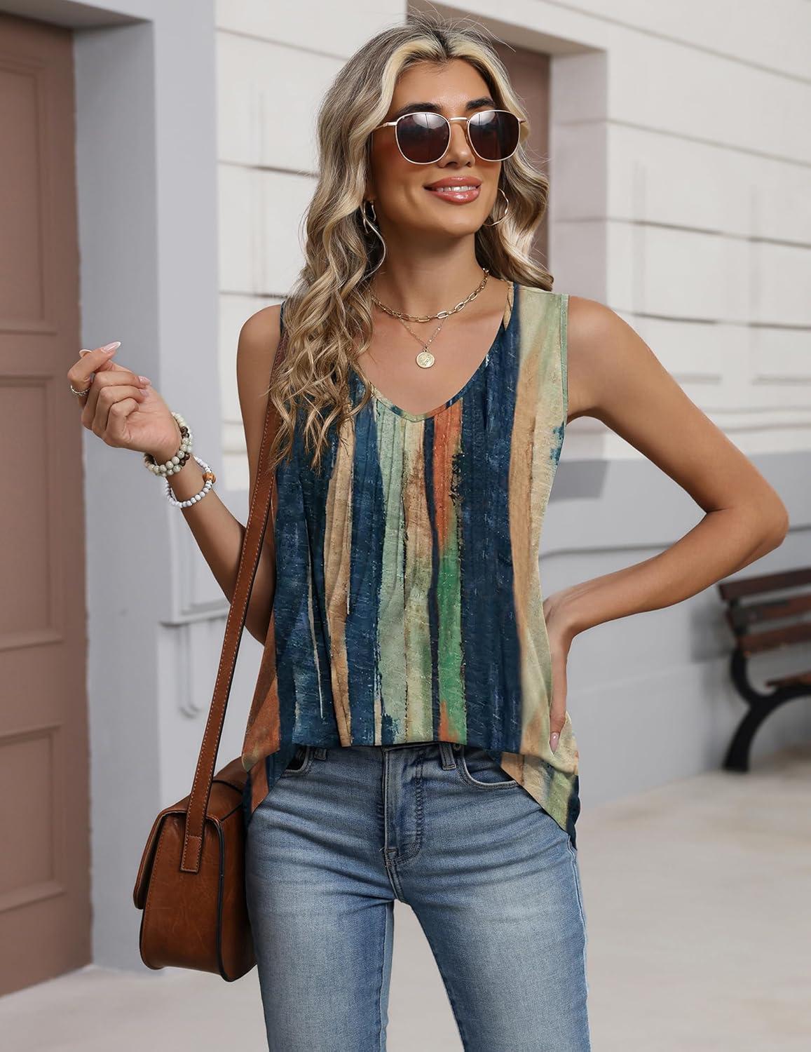 imageZeagoo Womens Tank Tops 2026 Sleeveless Pleated V Neck Loose Fit Summer Clothes Flowy Boho ShirtsFloral Cx289