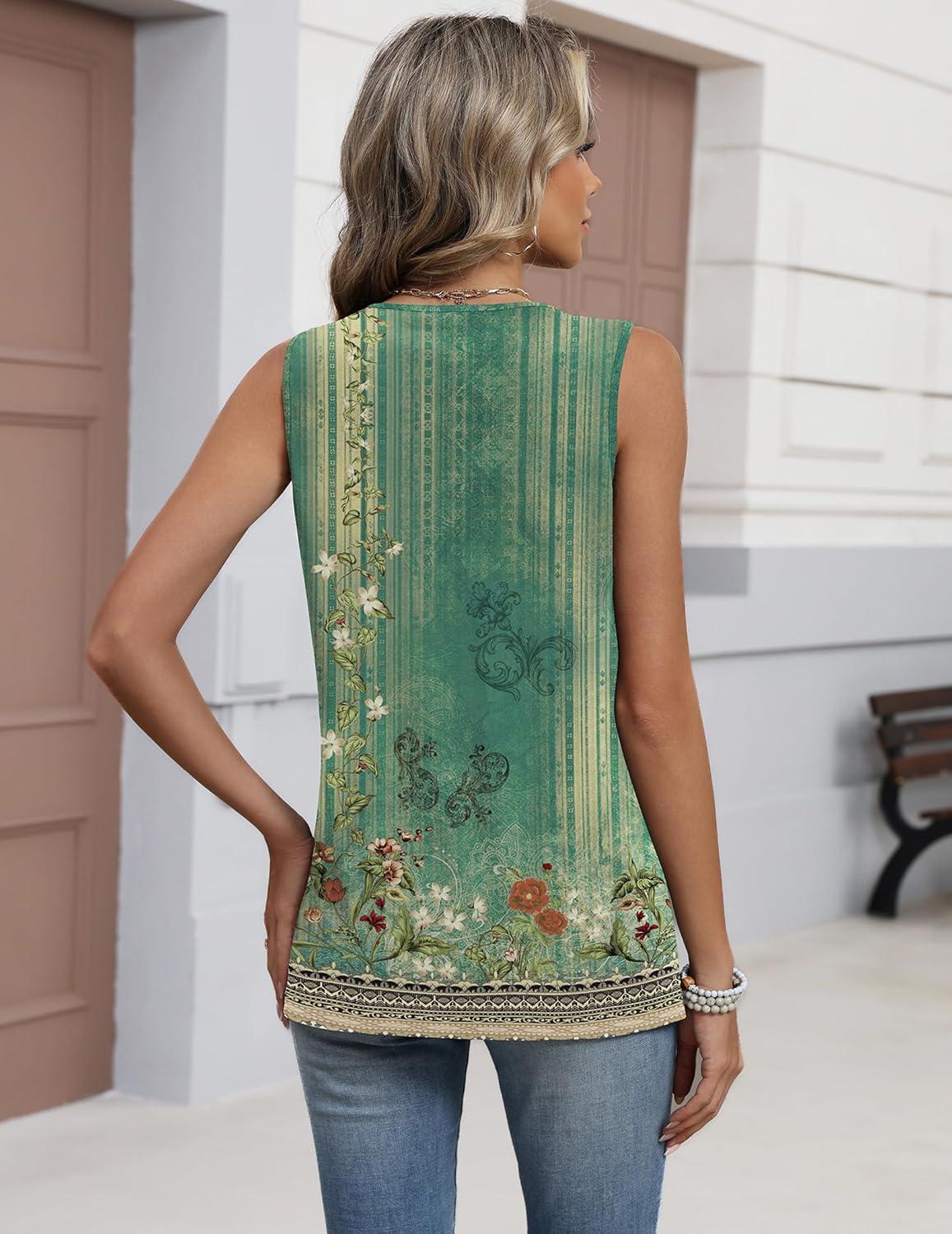 imageZeagoo Womens Tank Tops 2026 Sleeveless Pleated V Neck Loose Fit Summer Clothes Flowy Boho ShirtsFloral Mz839