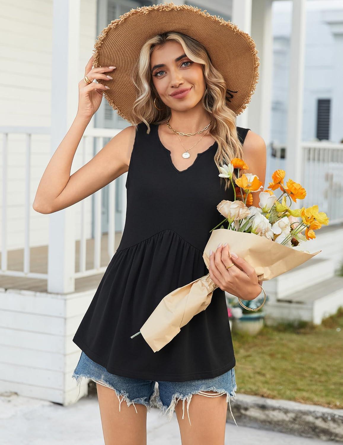 imageZeagoo Womens Tank Tops 2026 Sleeveless V Neck Loose Fit Casual Flowy Boho Beach Summer ShirtsBlack