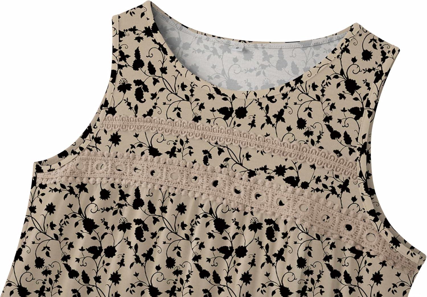 imageZeagoo Womens Tank Tops 2026 Summer Pleated Scoop Neck Sleeveless Lace Crochet Boho Tops Dressy Casual Loose Fit BlousesBeige Black Print