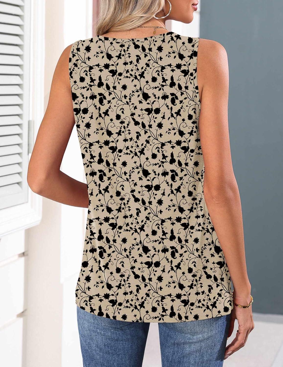 imageZeagoo Womens Tank Tops 2026 Summer Pleated Scoop Neck Sleeveless Lace Crochet Boho Tops Dressy Casual Loose Fit BlousesBeige Black Print