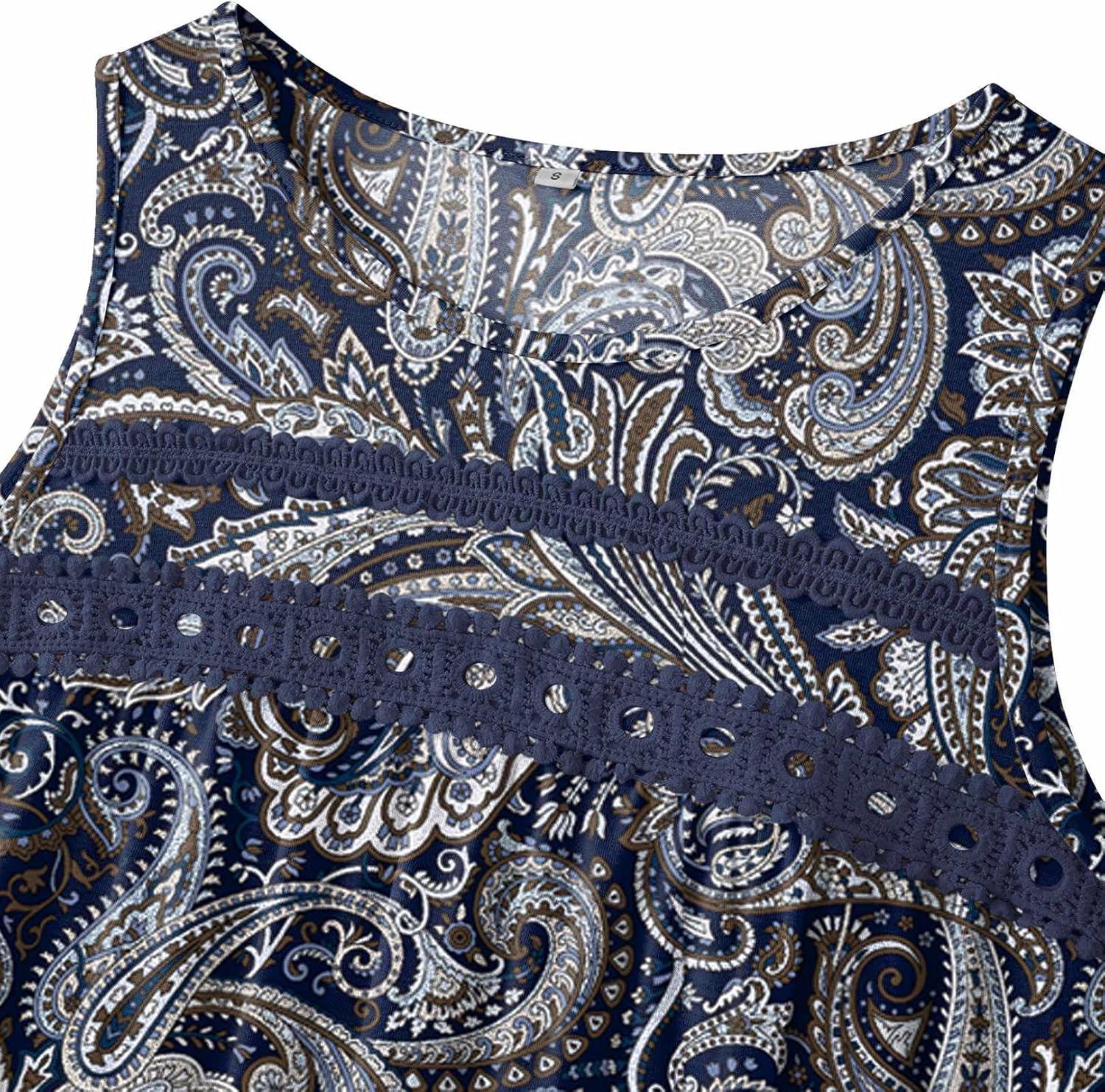 imageZeagoo Womens Tank Tops 2026 Summer Pleated Scoop Neck Sleeveless Lace Crochet Boho Tops Dressy Casual Loose Fit BlousesBlack Boho Print