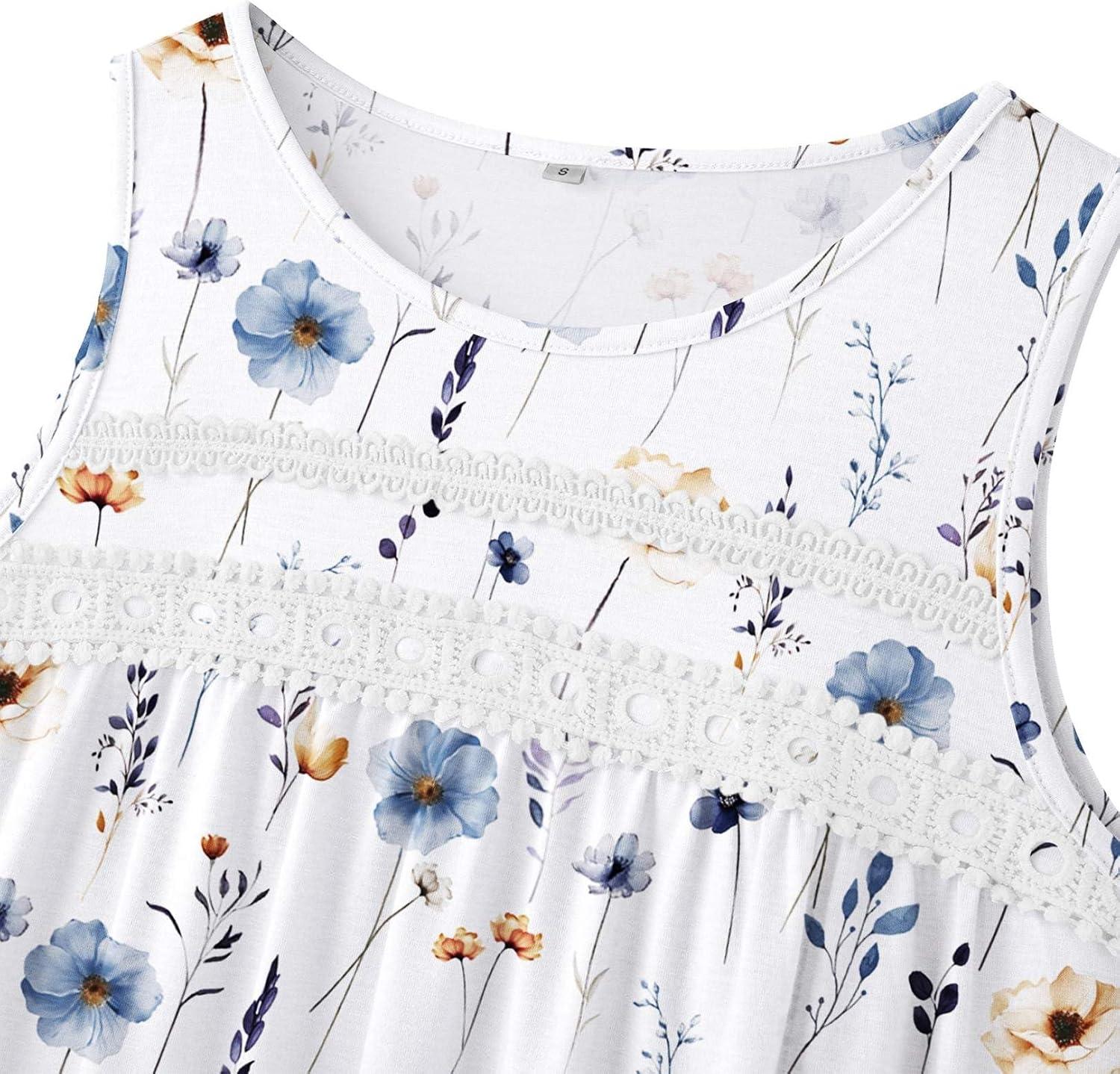imageZeagoo Womens Tank Tops 2026 Summer Pleated Scoop Neck Sleeveless Lace Crochet Boho Tops Dressy Casual Loose Fit BlousesBlue Flower