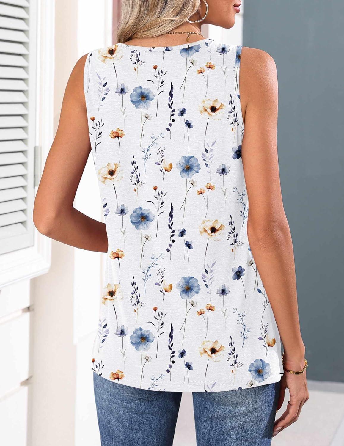 imageZeagoo Womens Tank Tops 2026 Summer Pleated Scoop Neck Sleeveless Lace Crochet Boho Tops Dressy Casual Loose Fit BlousesBlue Flower