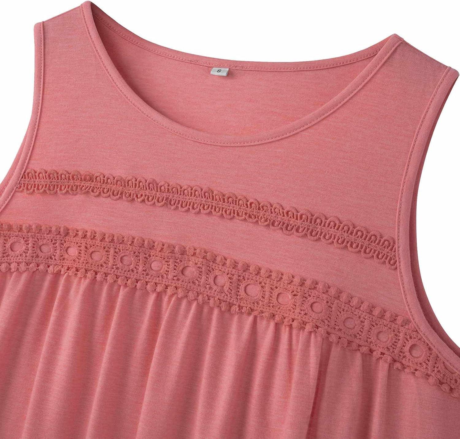 imageZeagoo Womens Tank Tops 2026 Summer Pleated Scoop Neck Sleeveless Lace Crochet Boho Tops Dressy Casual Loose Fit BlousesCoral